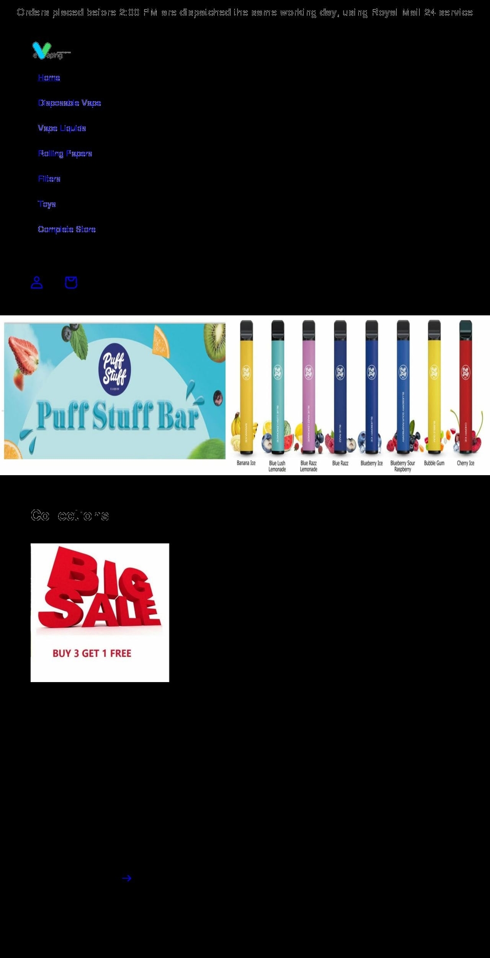 e-vaping.co.uk shopify website screenshot