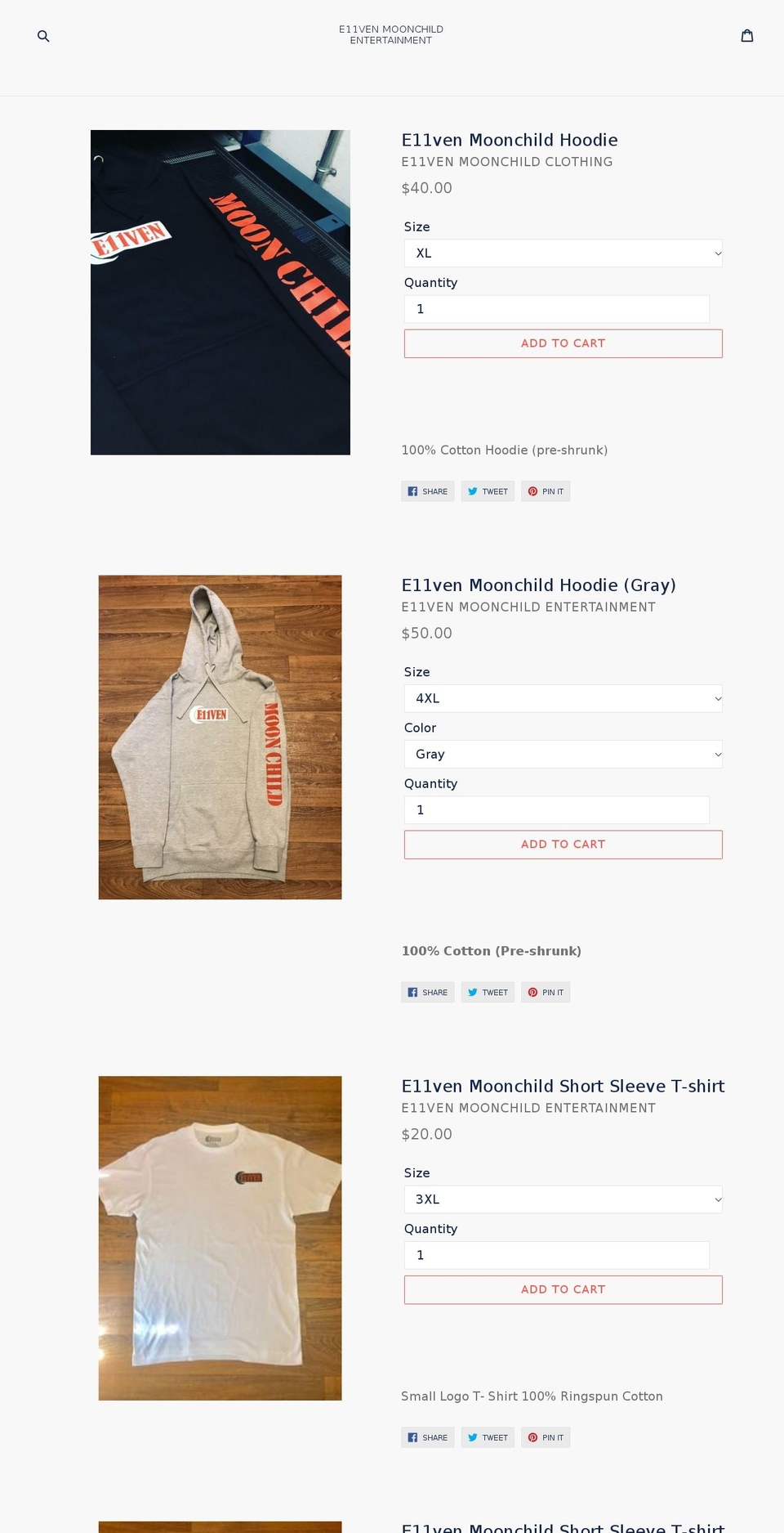 e11venmoonchildentertainment.com — Shopify storefront screenshot