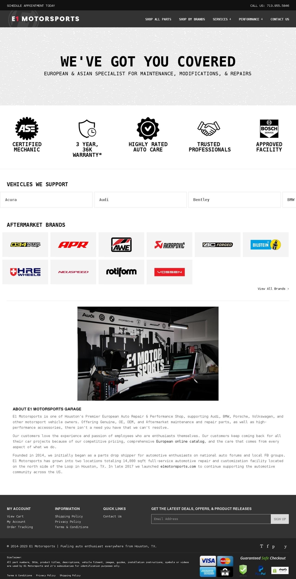 E1 Motorsports Shopify theme site example e1motor.com