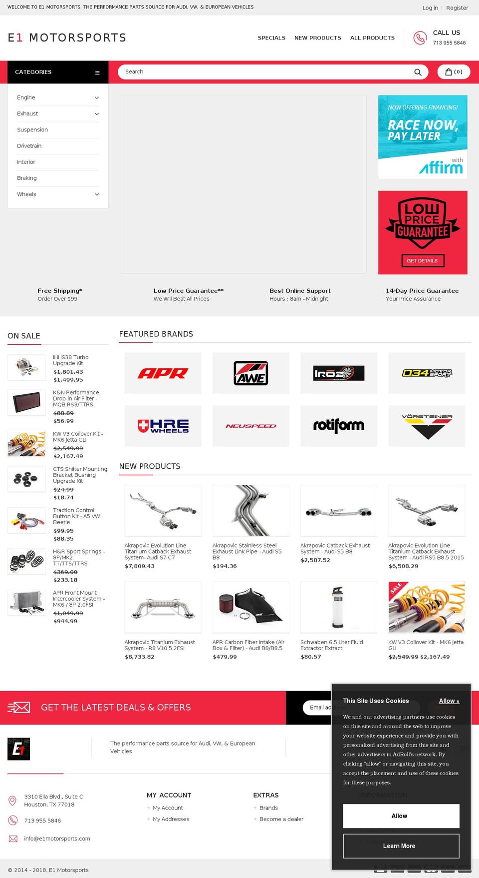 E1 Motorsports Shopify theme site example e1performance.com