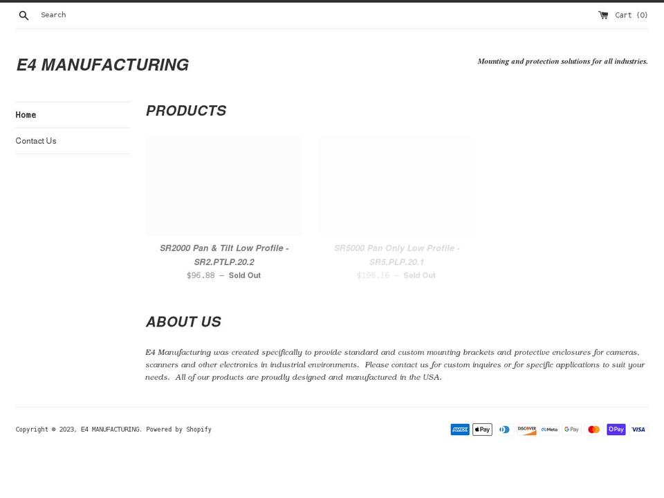 e4-mfg.com shopify website screenshot