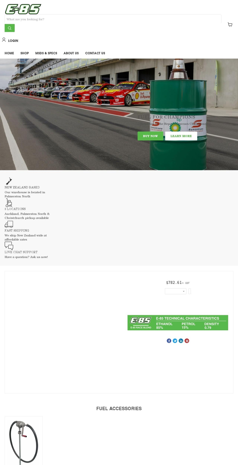 e85.co.nz shopify website screenshot