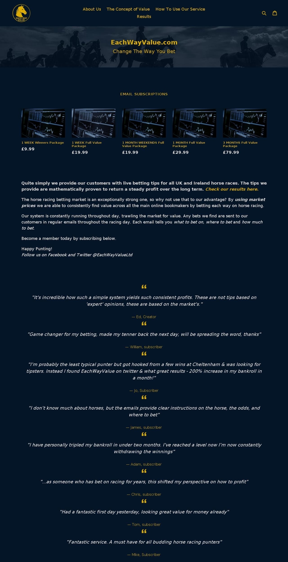 eachwayvalue.com — Shopify storefront screenshot