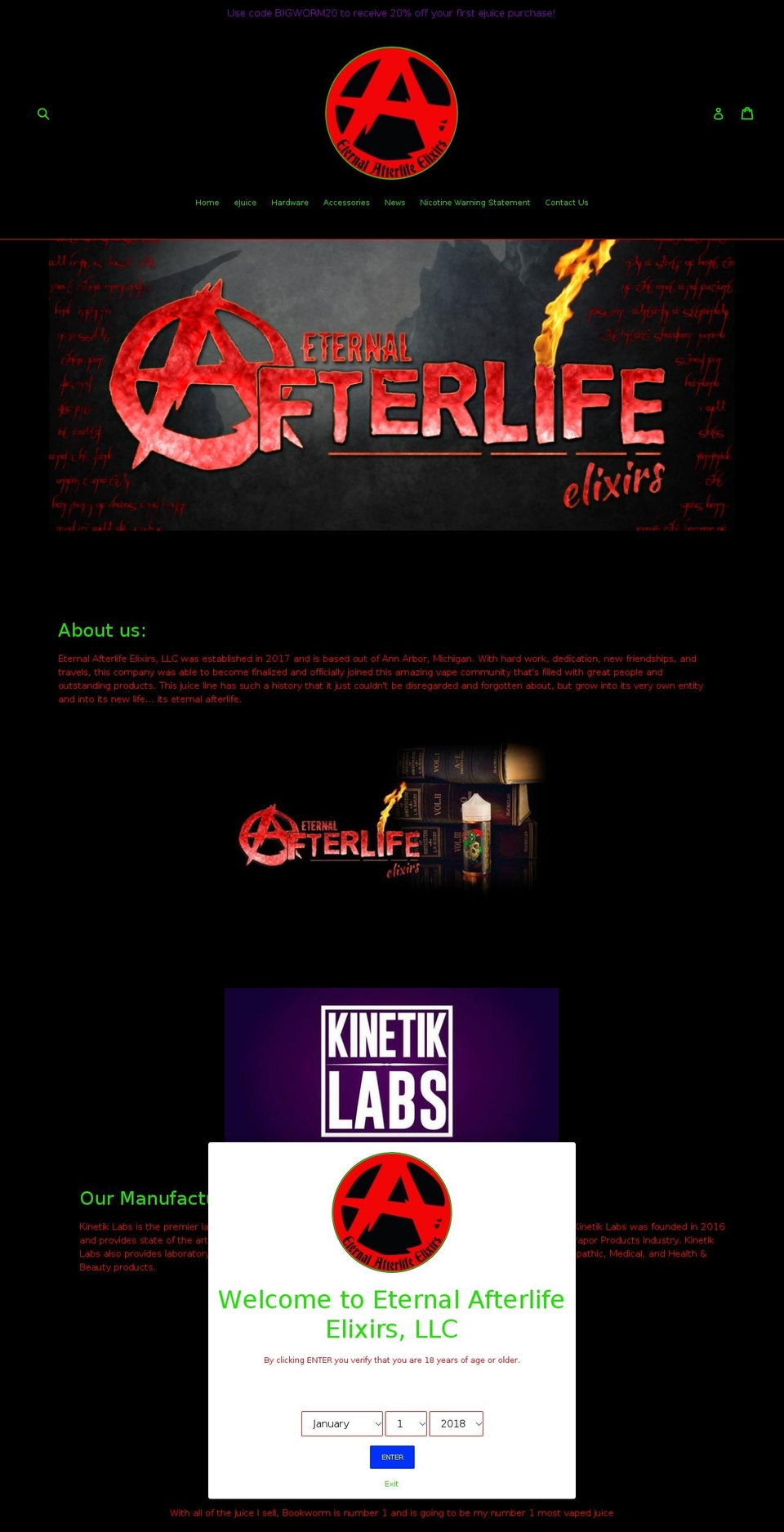 eaelixirs.com — Shopify storefront screenshot