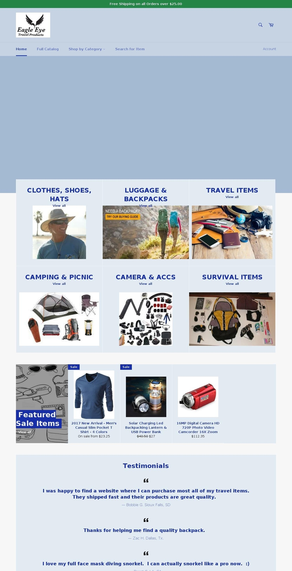 eagleeyetravelproducts.com — Shopify storefront screenshot