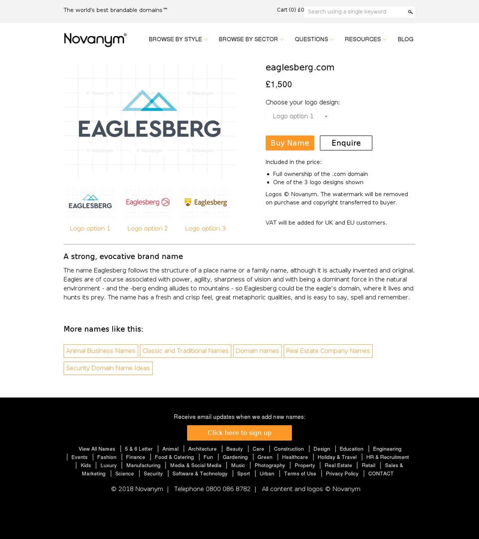 eaglesberg.com — Shopify storefront screenshot
