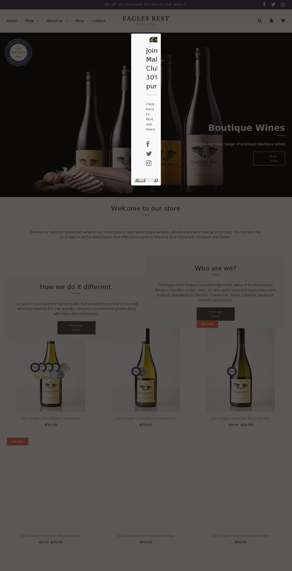 eaglesrestwines.com.au shopify website screenshot