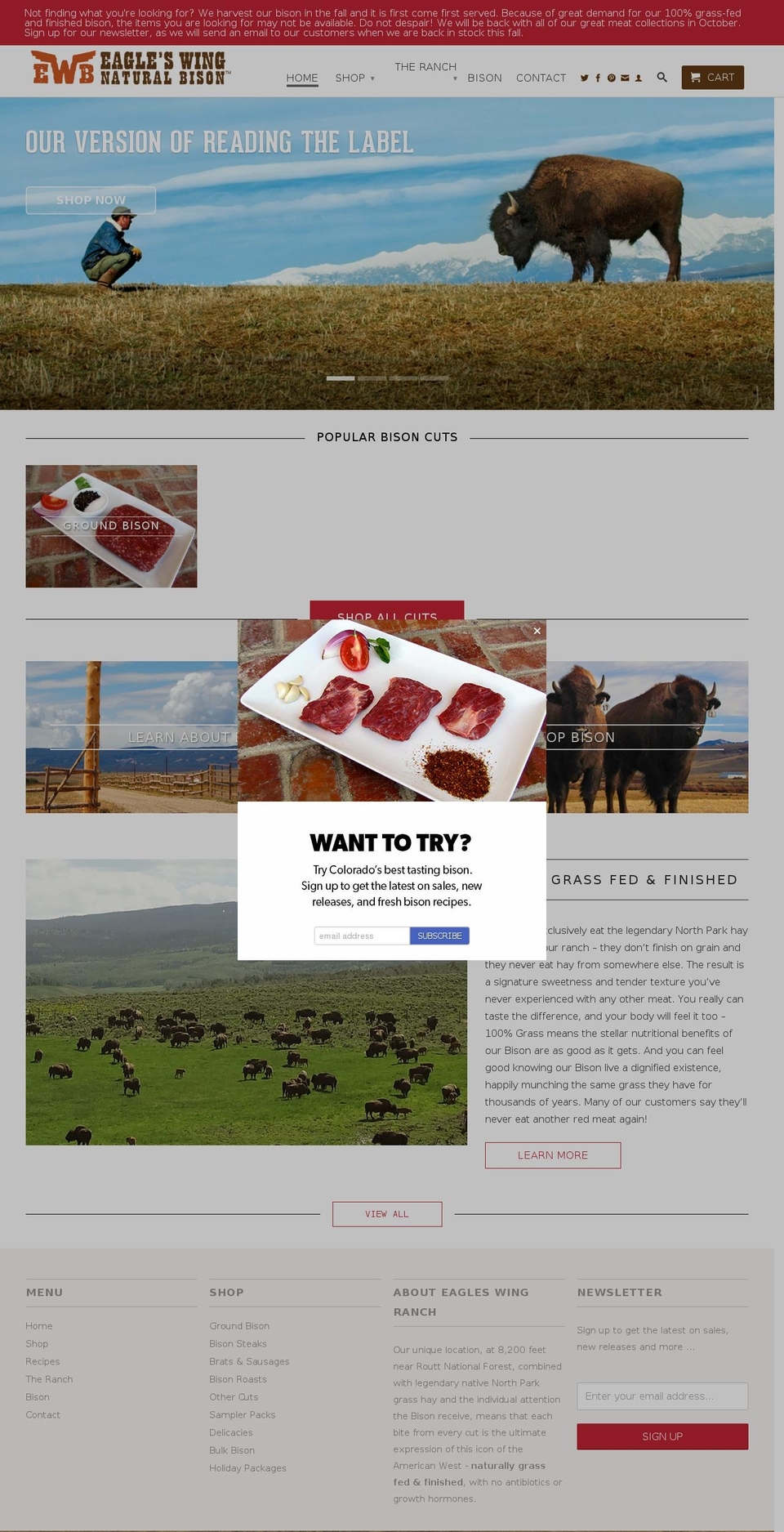 eagleswingnaturalbison.com shopify website screenshot