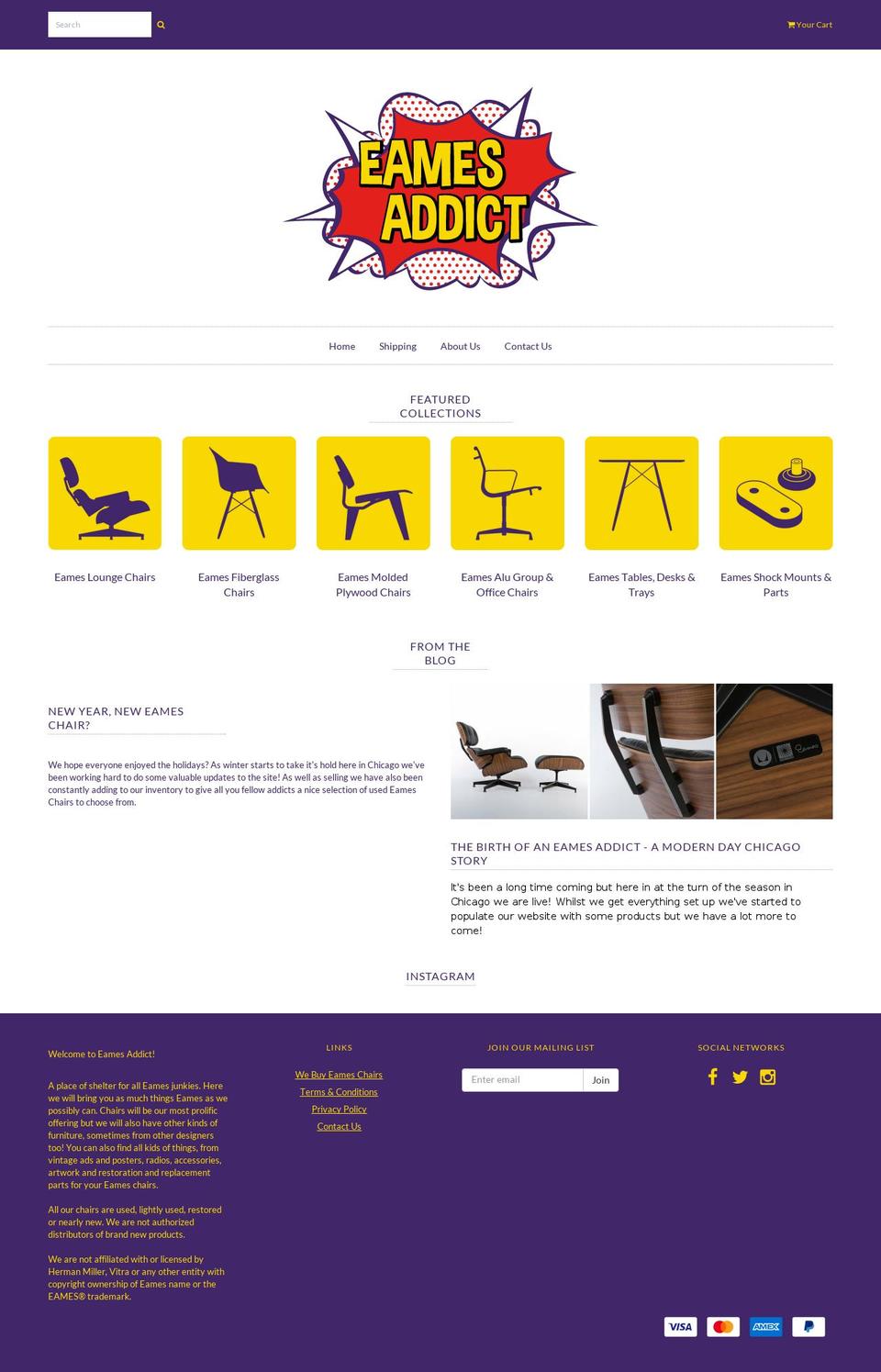 eamesaddict.com shopify website screenshot