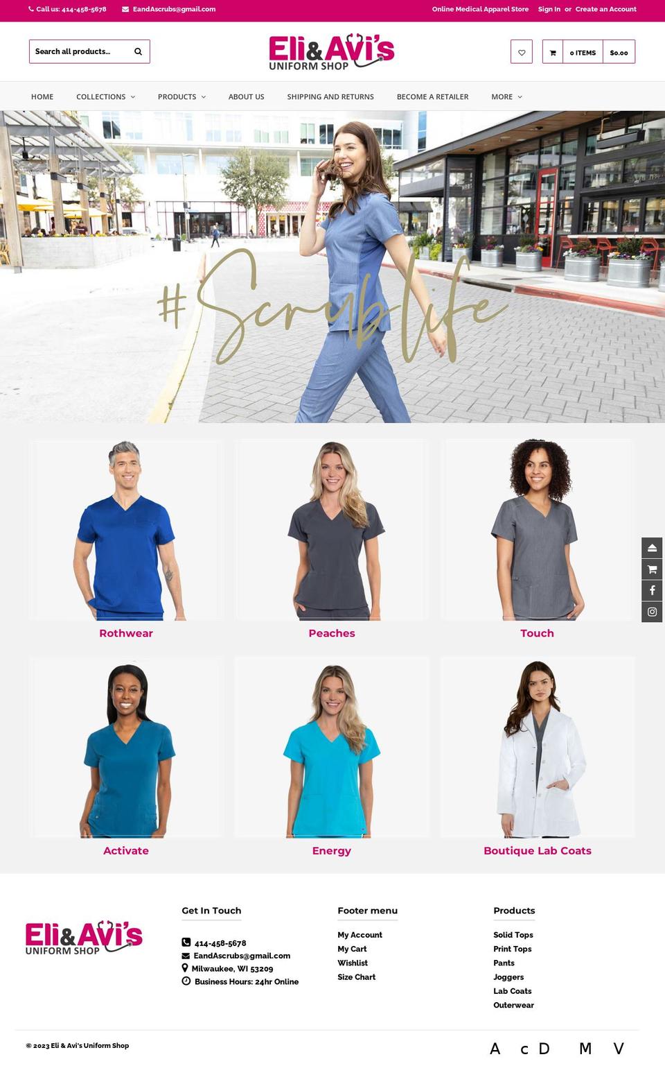 eandascrubs.com shopify website screenshot