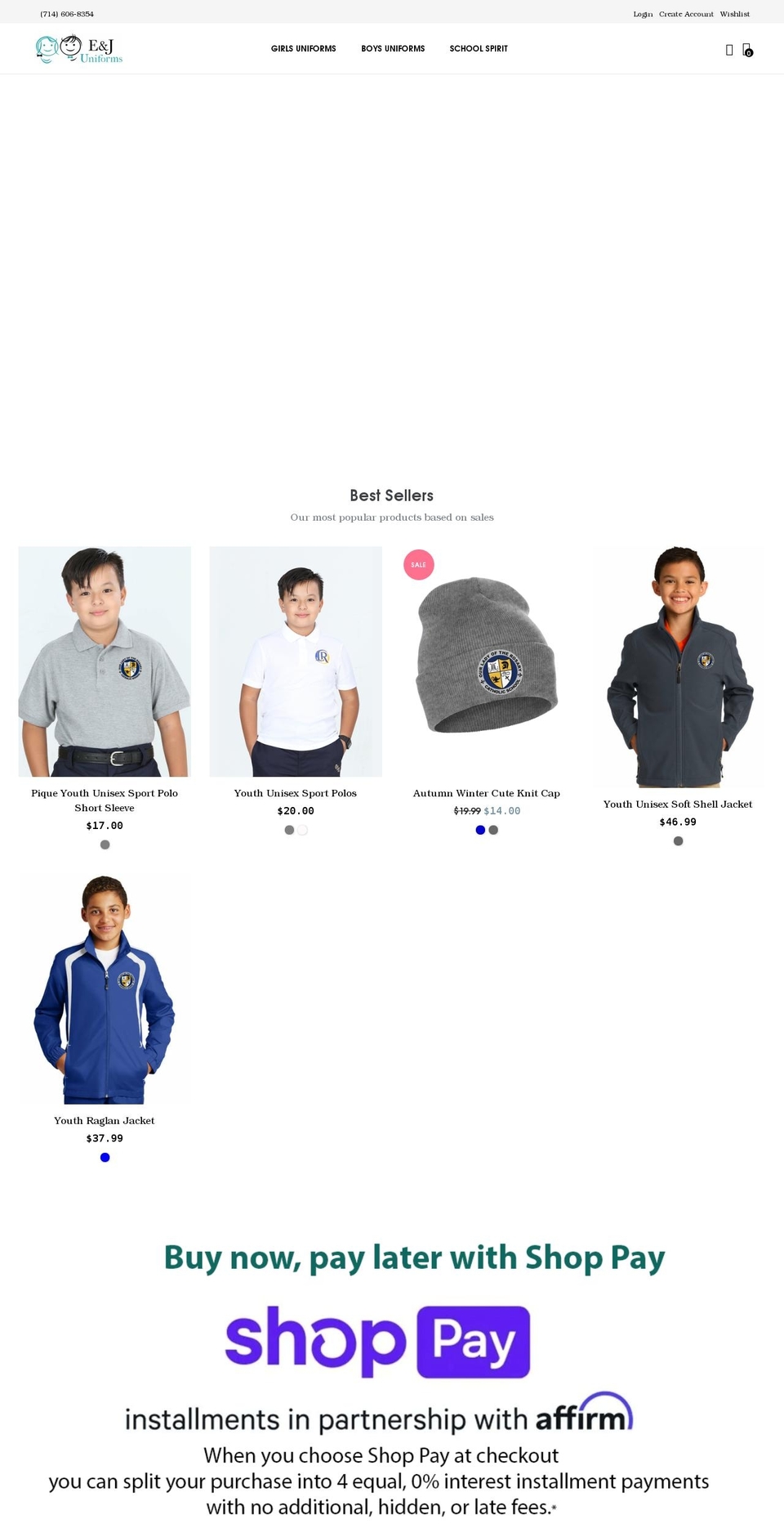 eandjuniforms.com — Shopify storefront screenshot