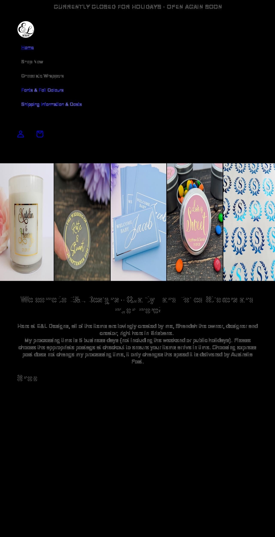 eandldesigns.com.au shopify website screenshot