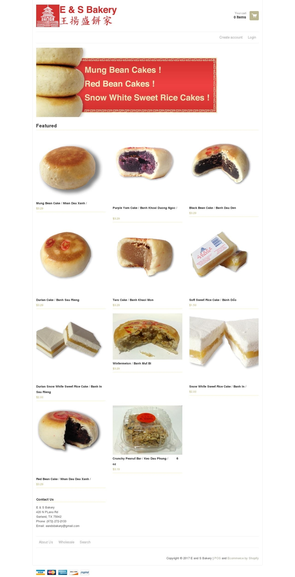 eandsbakery.com shopify website screenshot