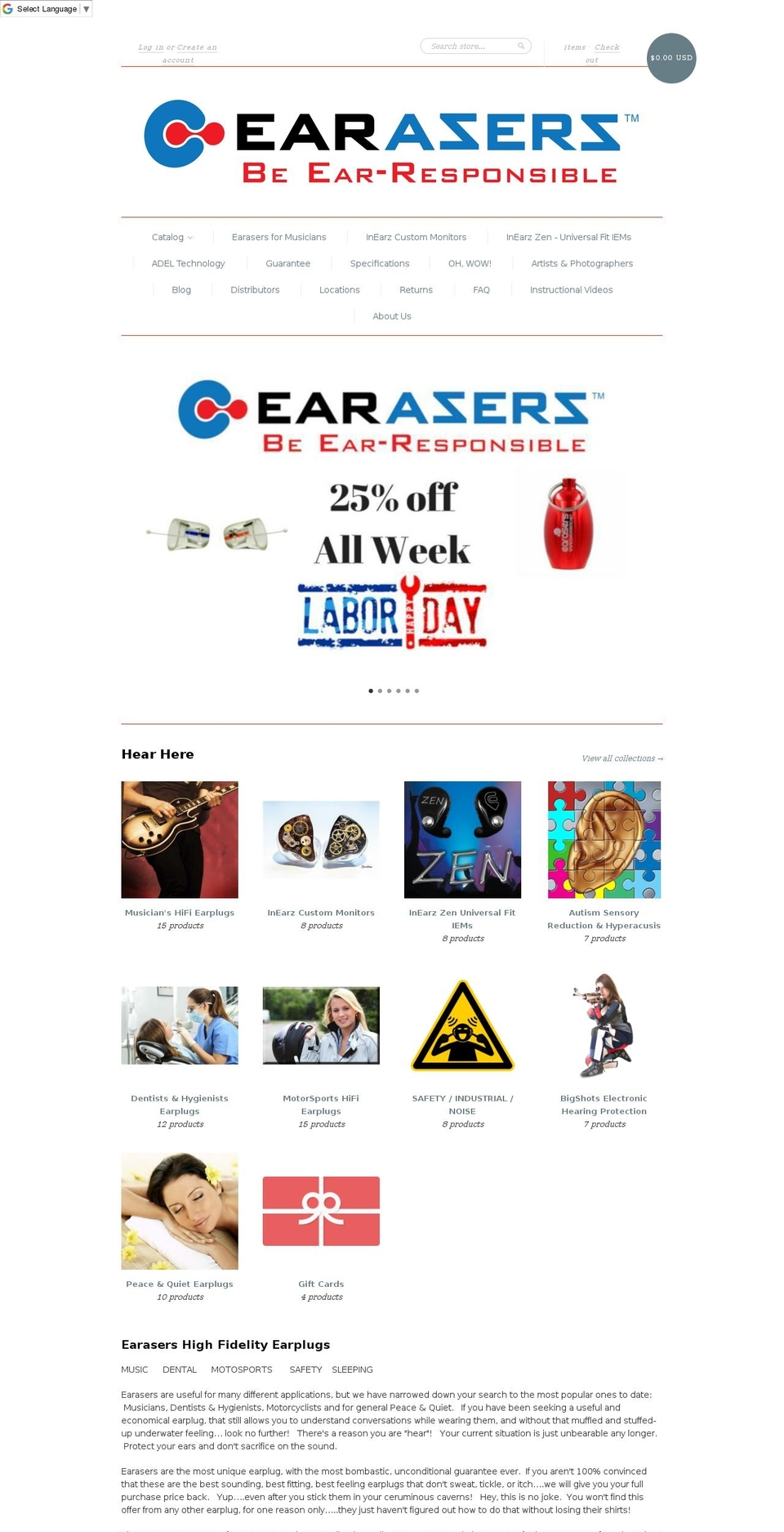 earacers.com shopify website screenshot