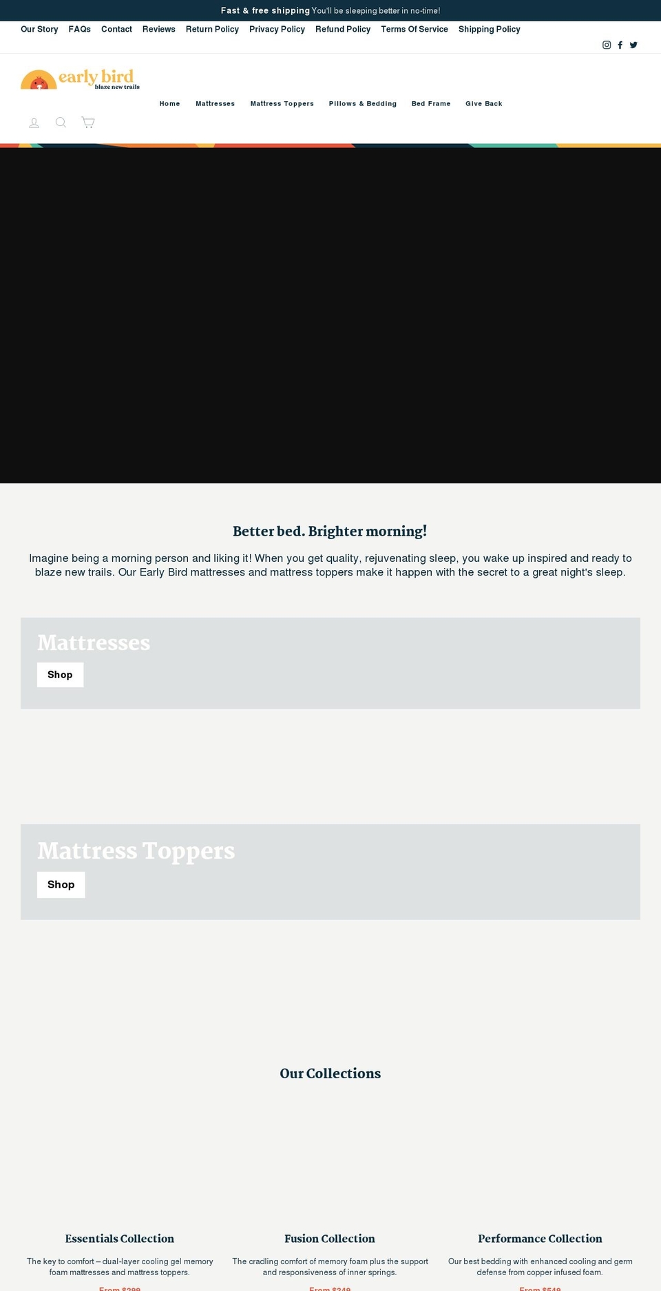 earlybirdbed.com shopify website screenshot