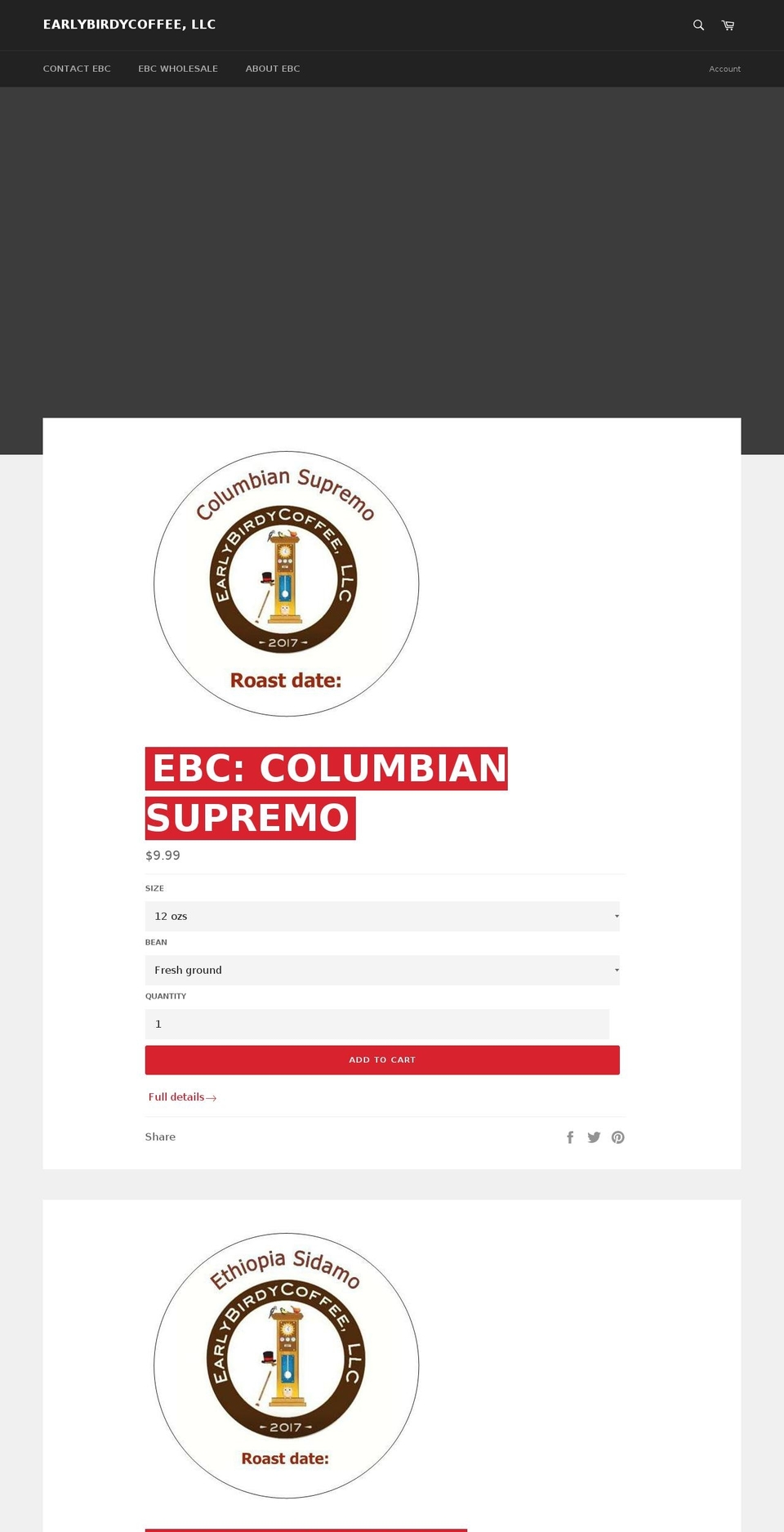 earlybirdycoffee.com — Shopify storefront screenshot