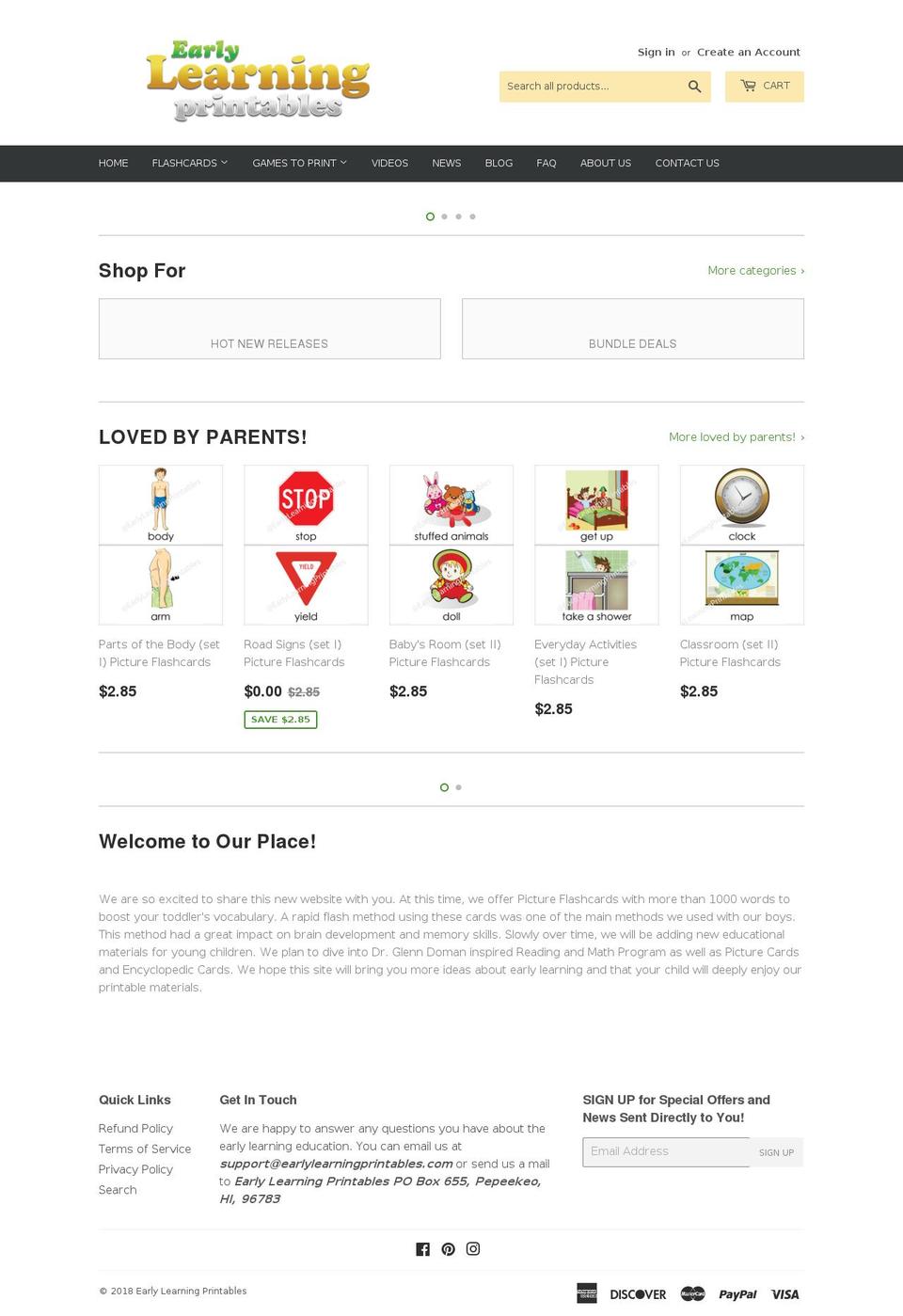 earlylearningprintables.com — Shopify storefront screenshot