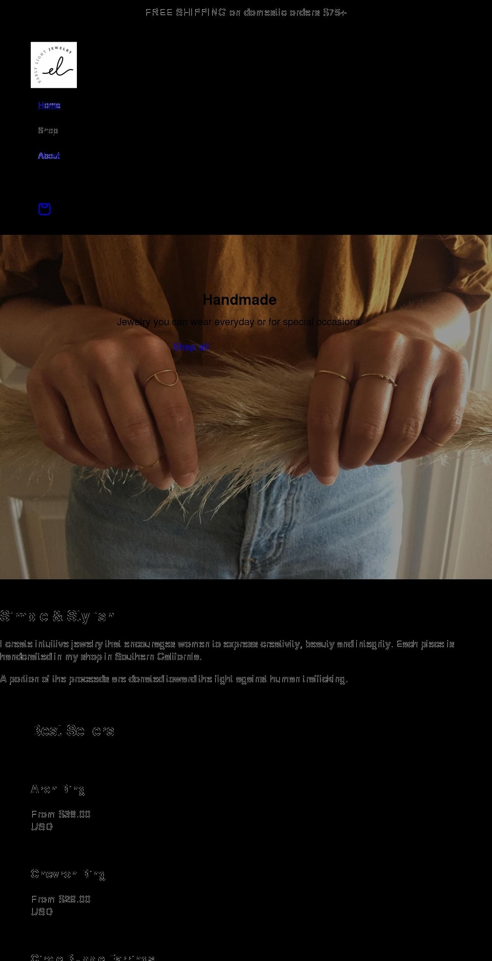 earlylightjewelry.com shopify website screenshot