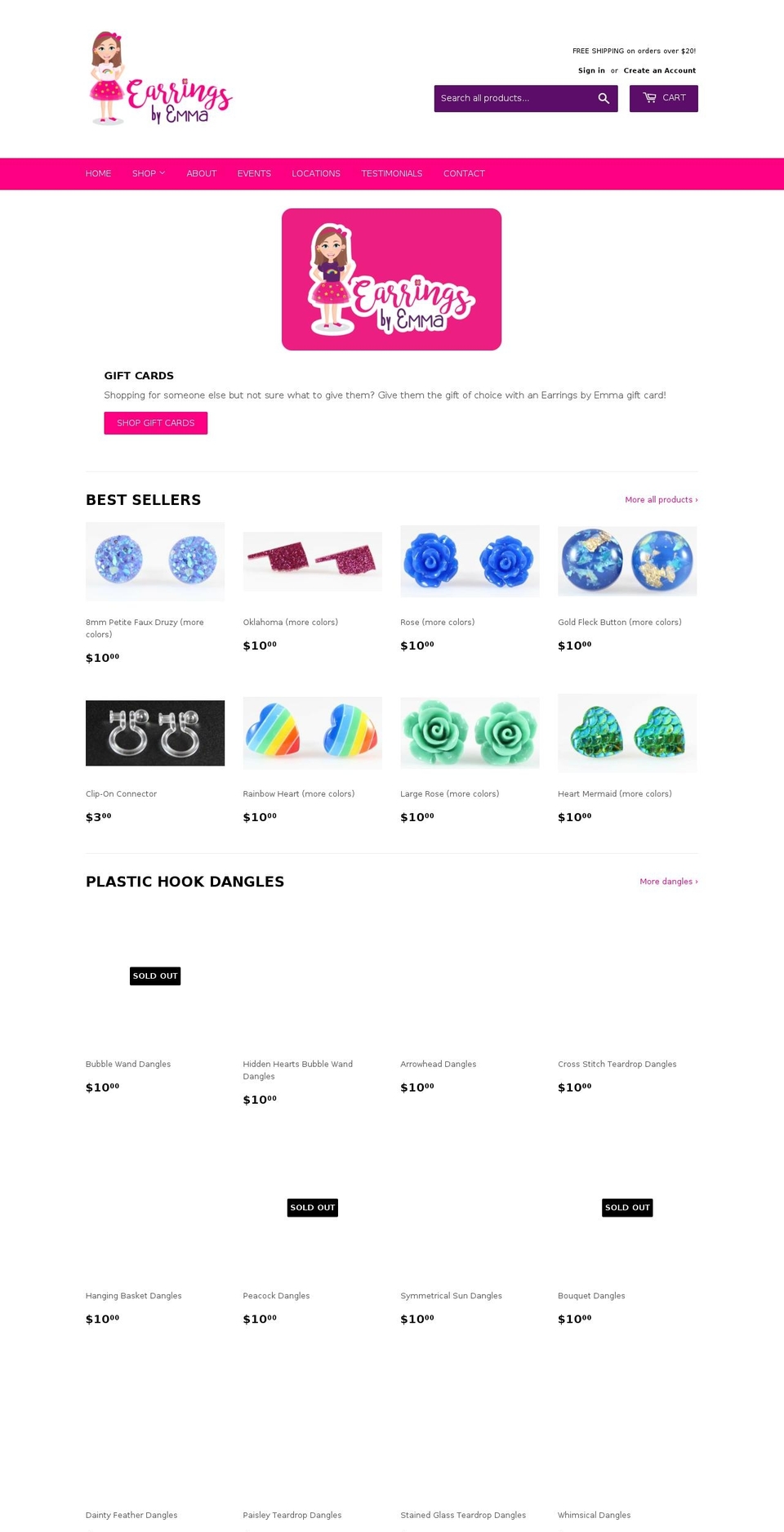 earringsbyemma.com shopify website screenshot
