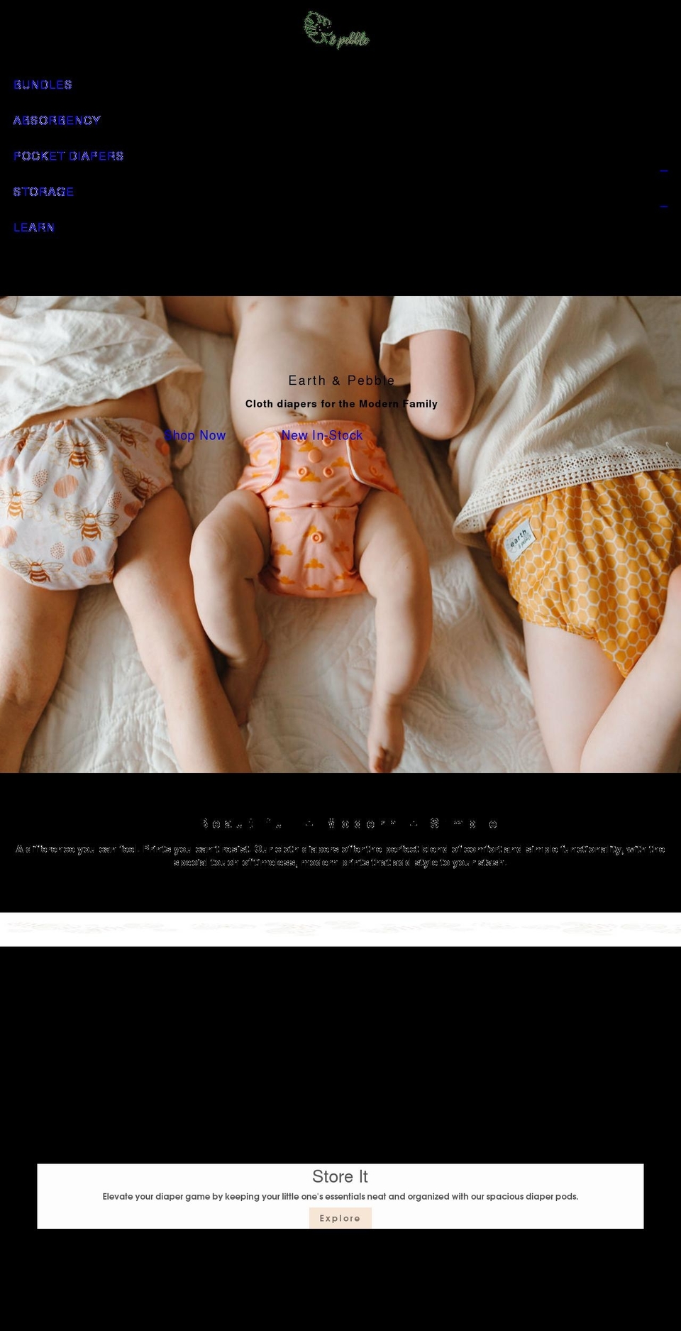 earthandpebble.com shopify website screenshot