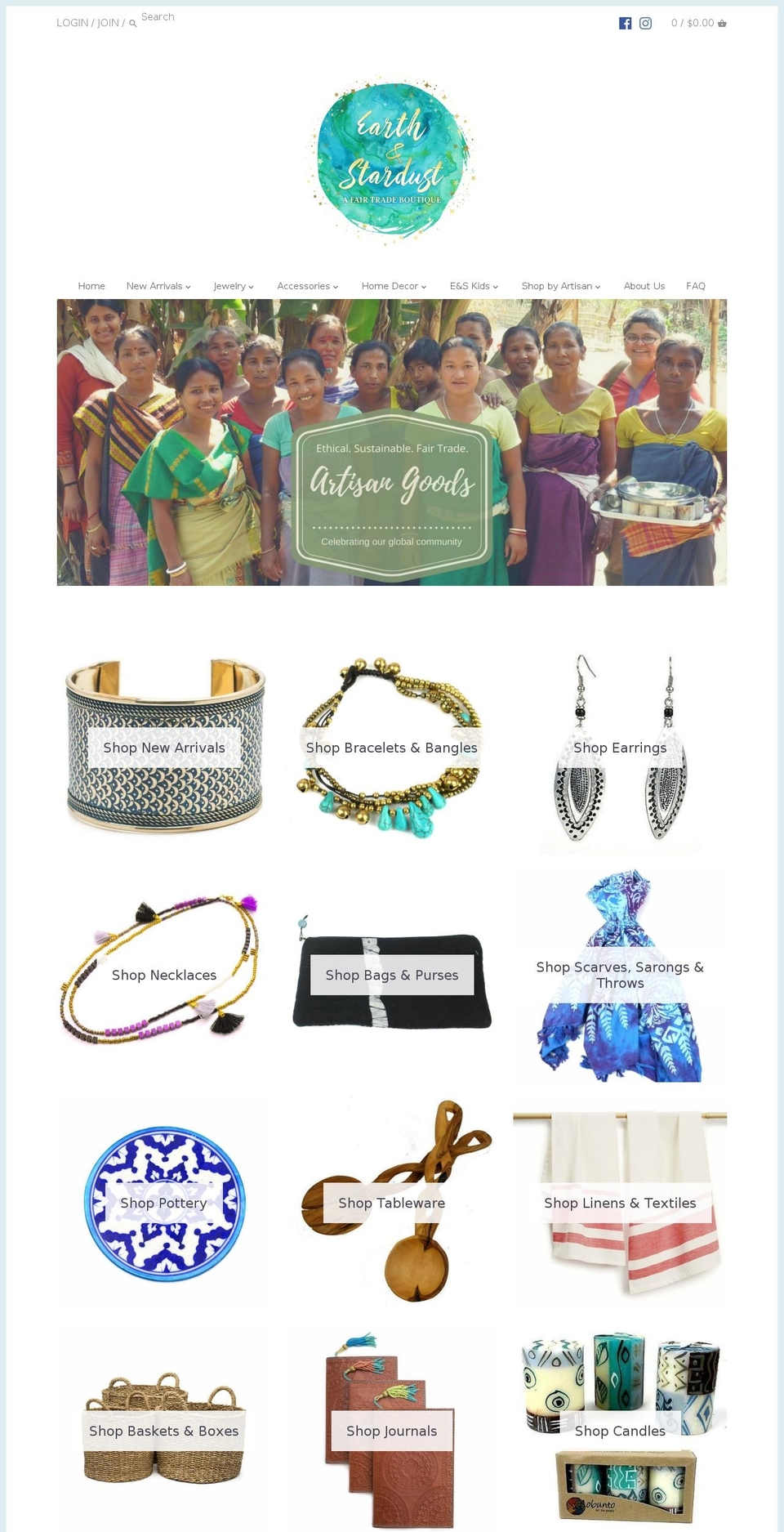 earthandstardust.com — Shopify storefront screenshot