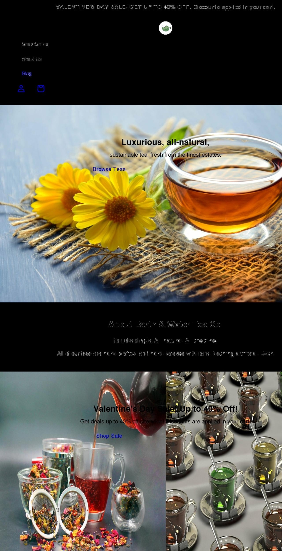 earthandwatertea.ca shopify website screenshot