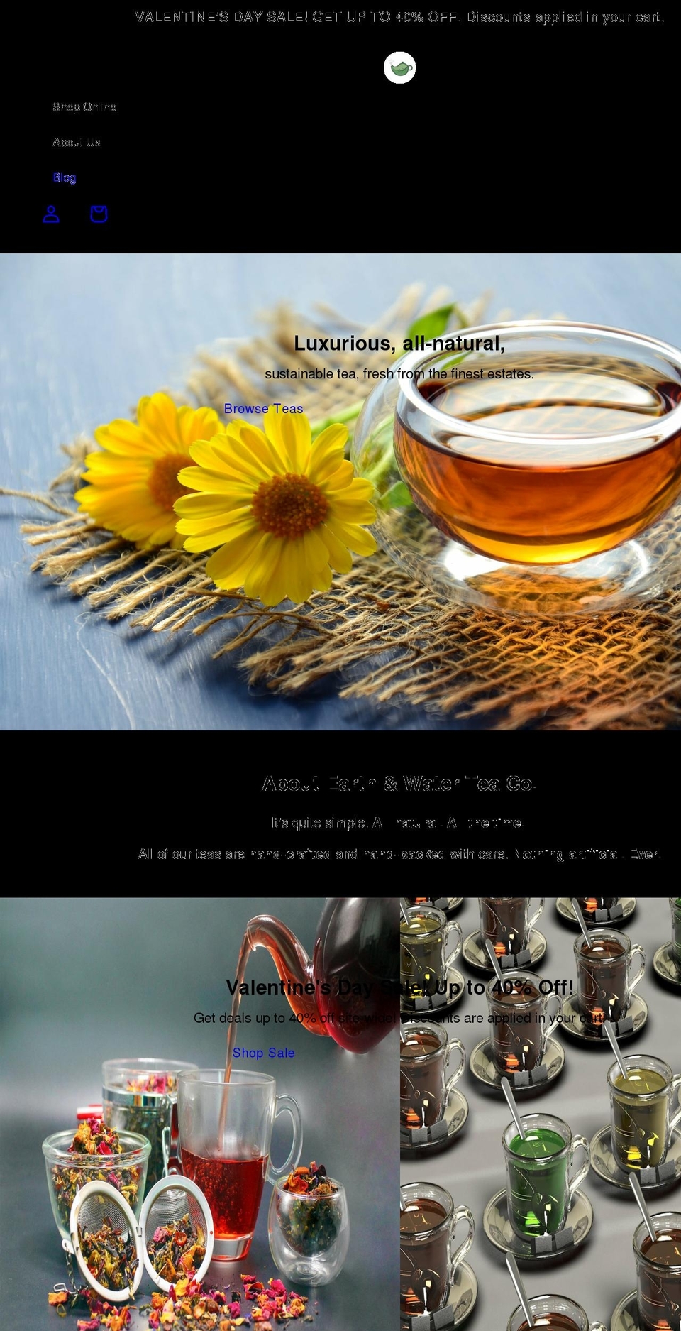 earthandwatertea.com — Shopify storefront screenshot