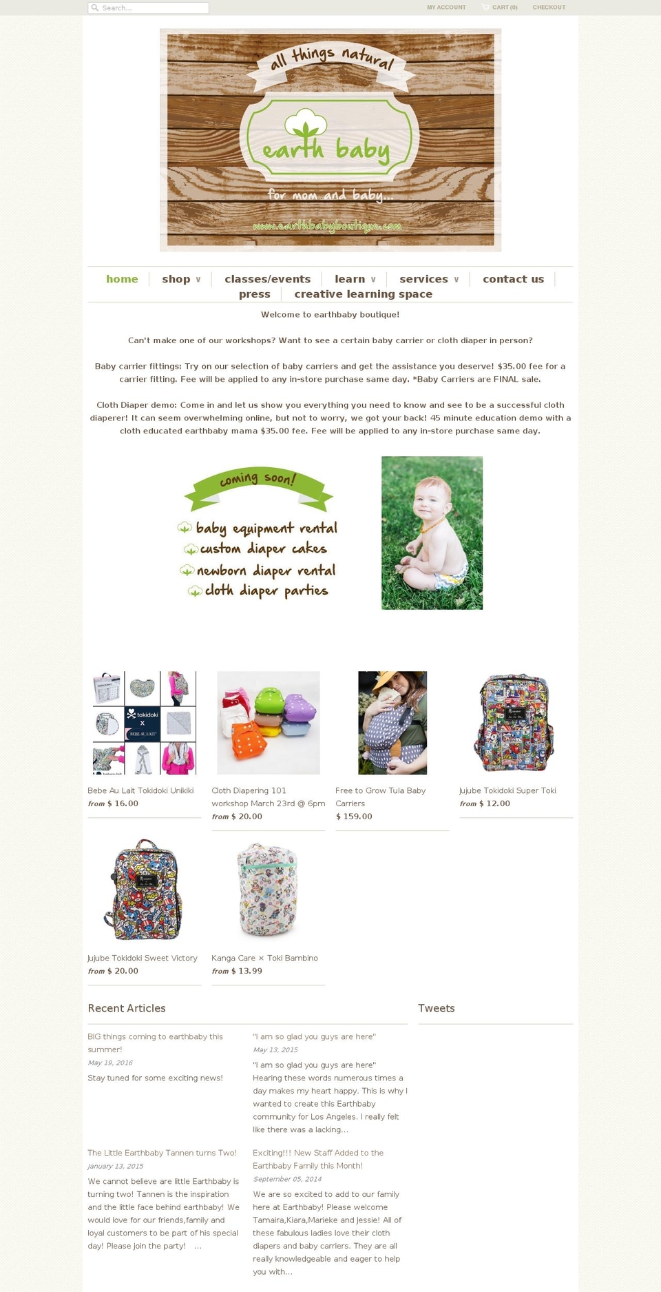 earthbabyboutique.com shopify website screenshot