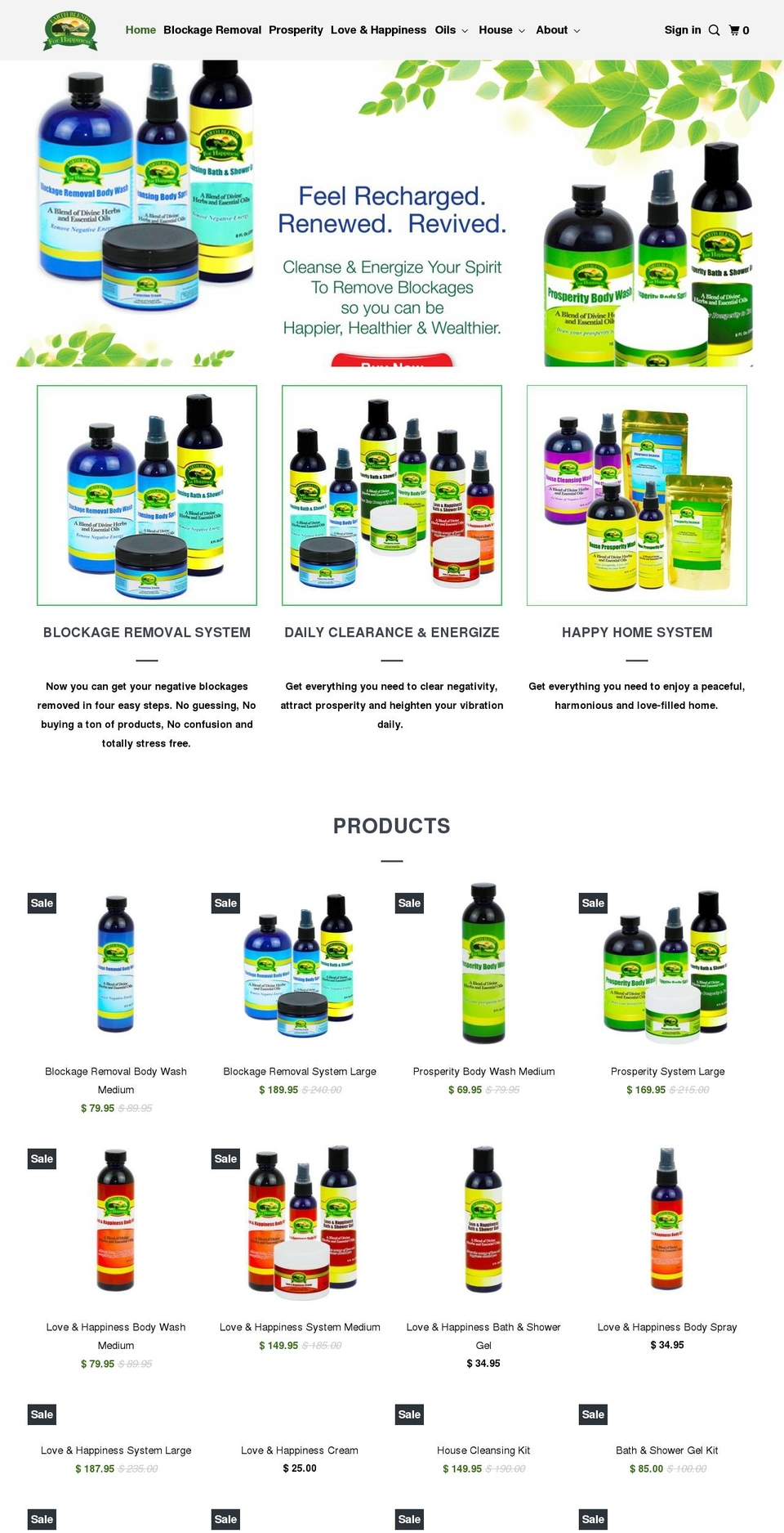 earthblendsforhappiness.com — Shopify storefront screenshot