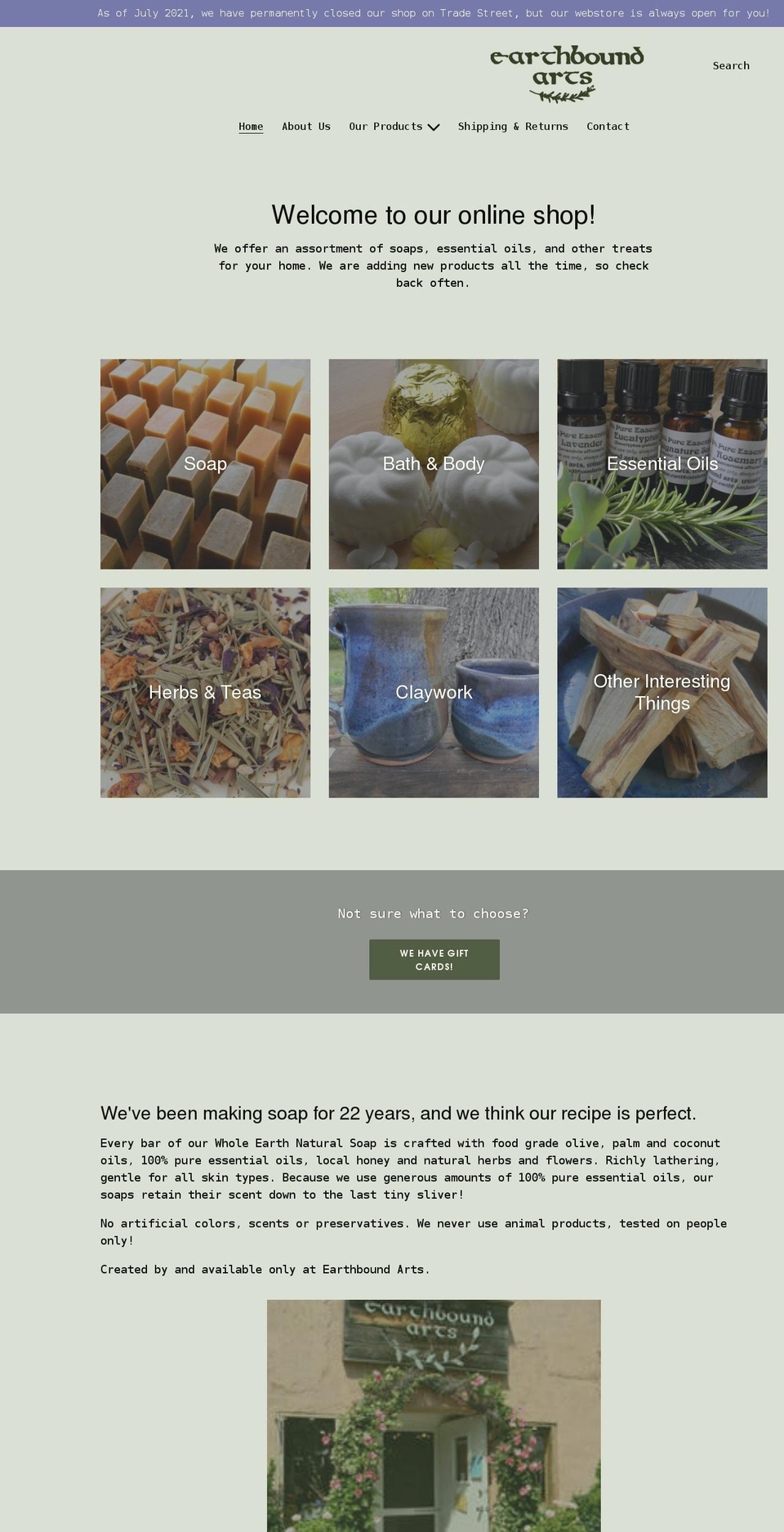 earthboundarts.com shopify website screenshot