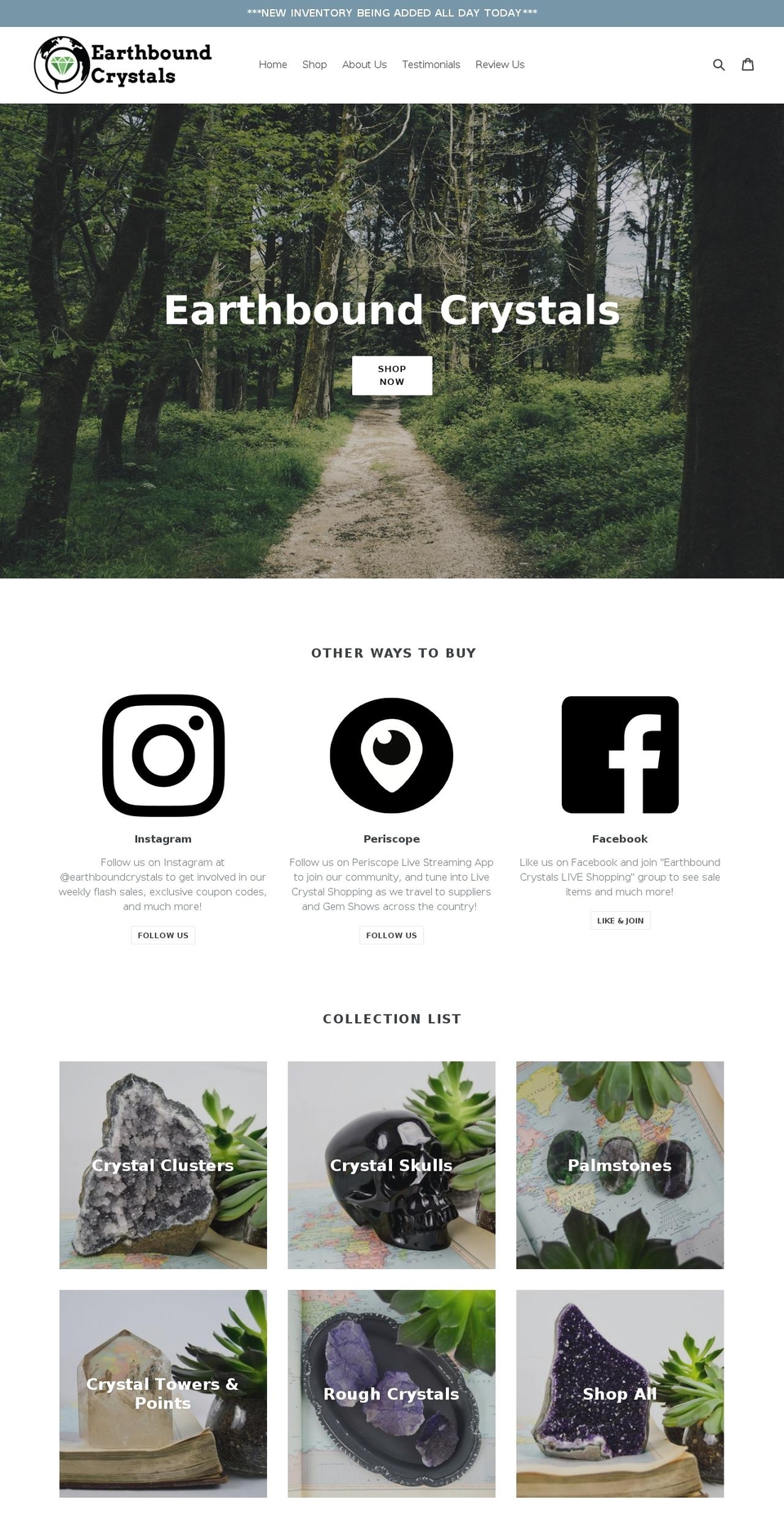 earthboundcrystals.com shopify website screenshot