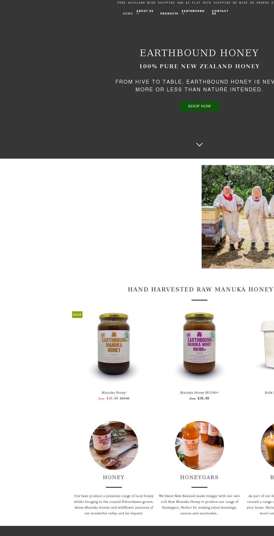 earthboundhoney.com shopify website screenshot