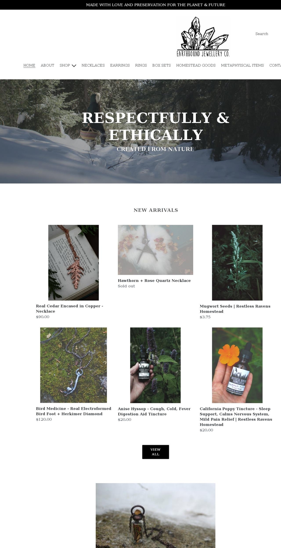 earthboundjewelleryco.com shopify website screenshot