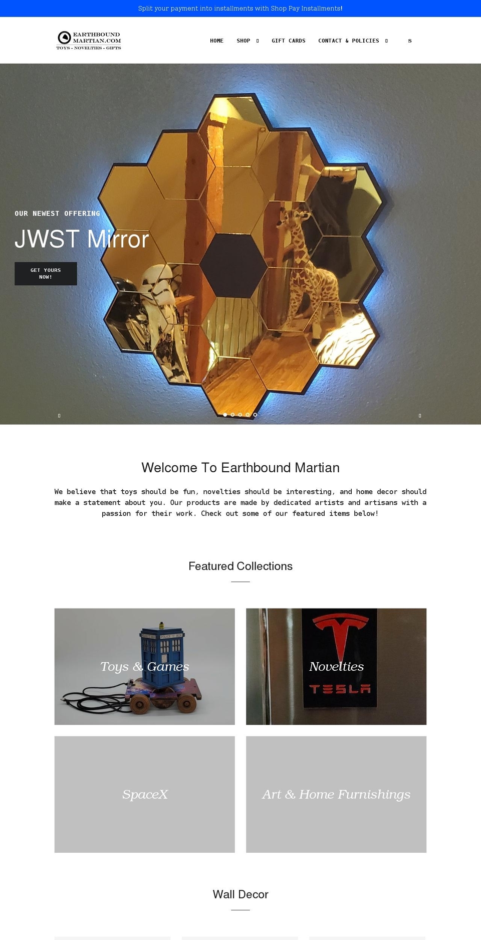 earthboundmartian.com shopify website screenshot