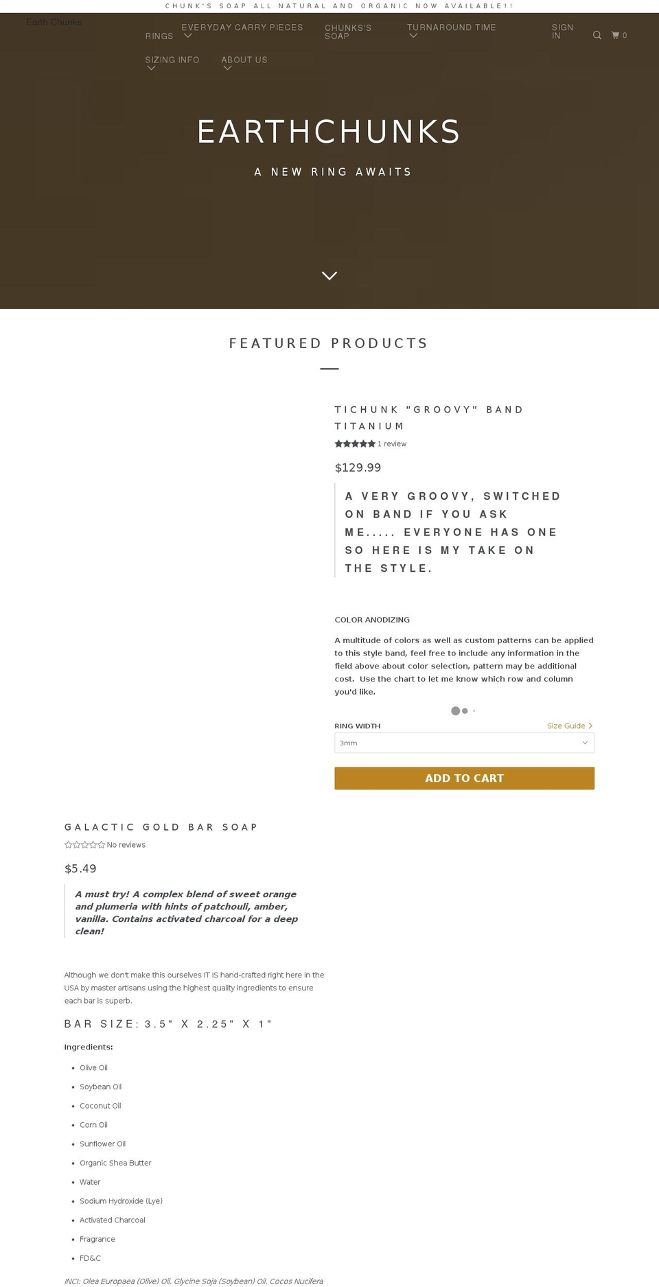 earthchunksglass.com — Shopify storefront screenshot