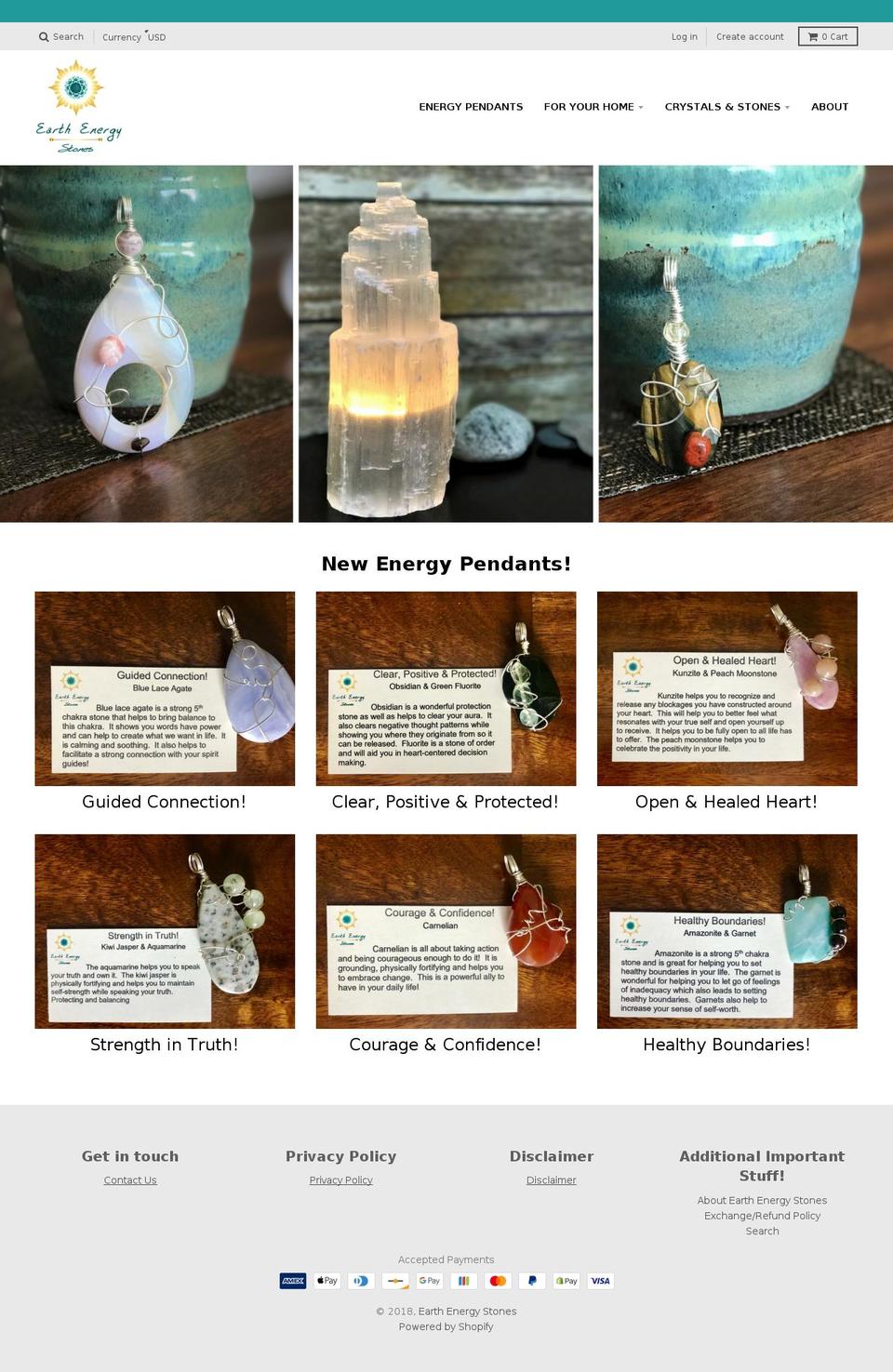 earthenergyjewelry.com — Shopify storefront screenshot