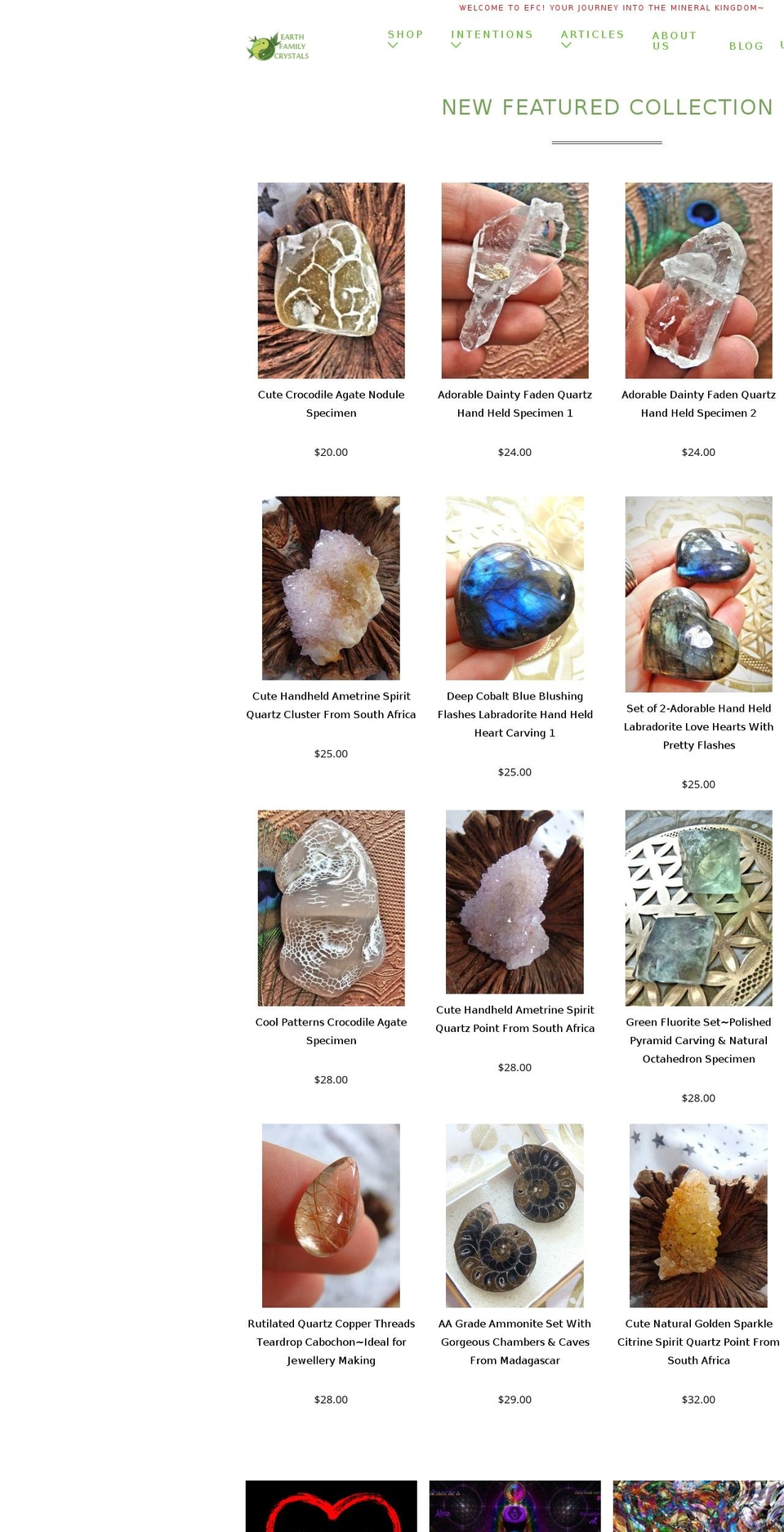 earthfamilycrystals.info shopify website screenshot