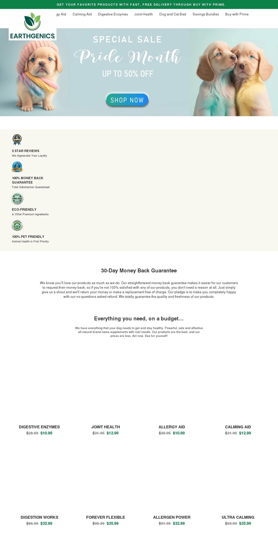 earthgenics.com shopify website screenshot