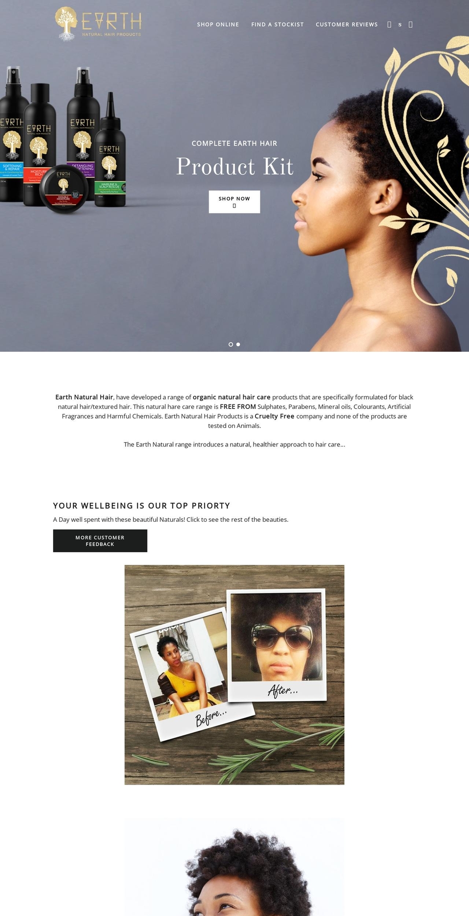 earthhair.co.za shopify website screenshot