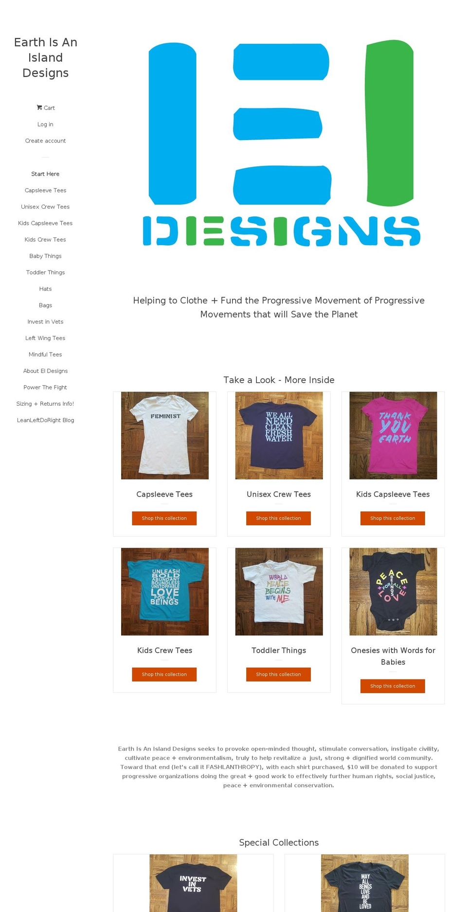 earthisanisland.com shopify website screenshot