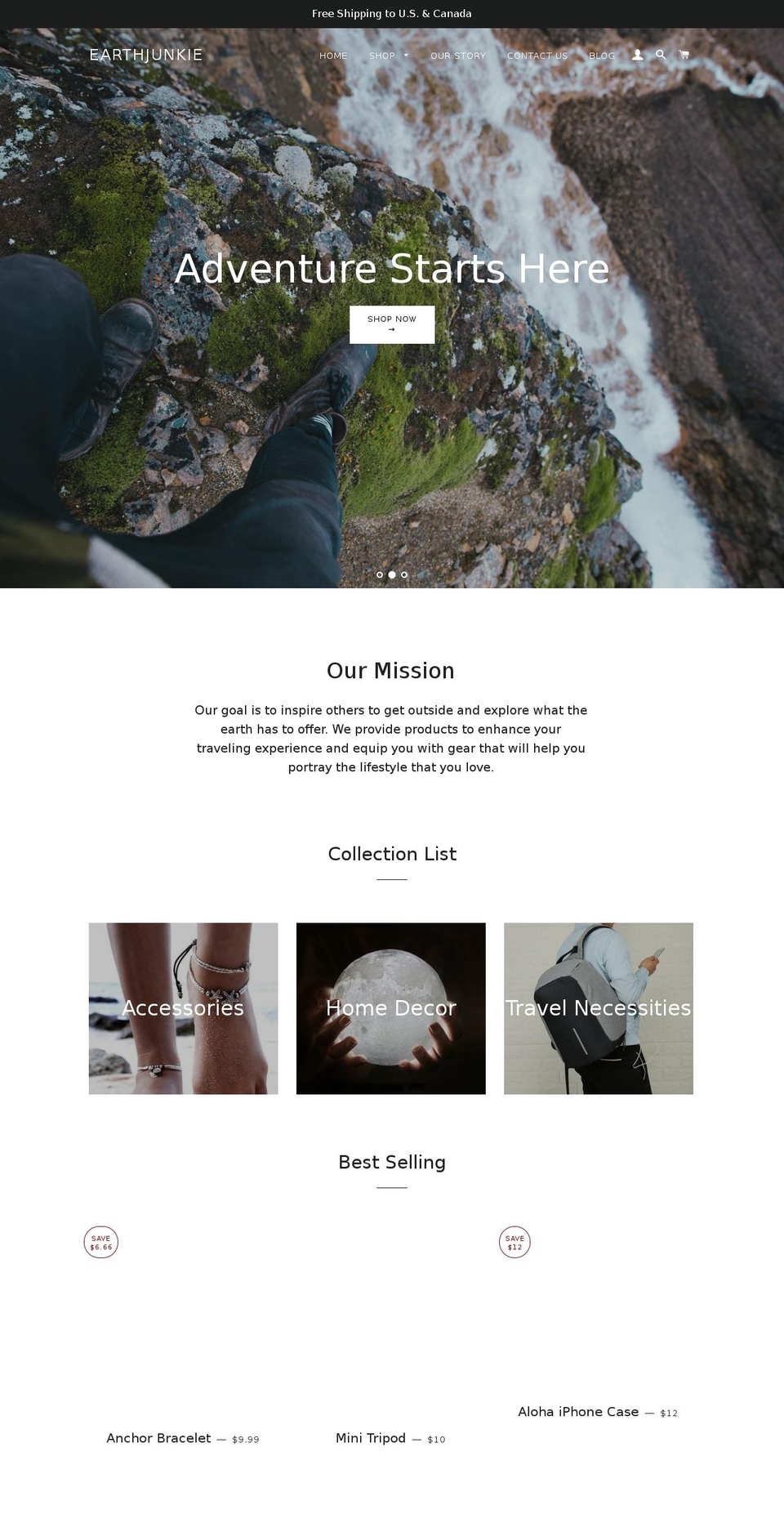 earthjunkie.com — Shopify storefront screenshot