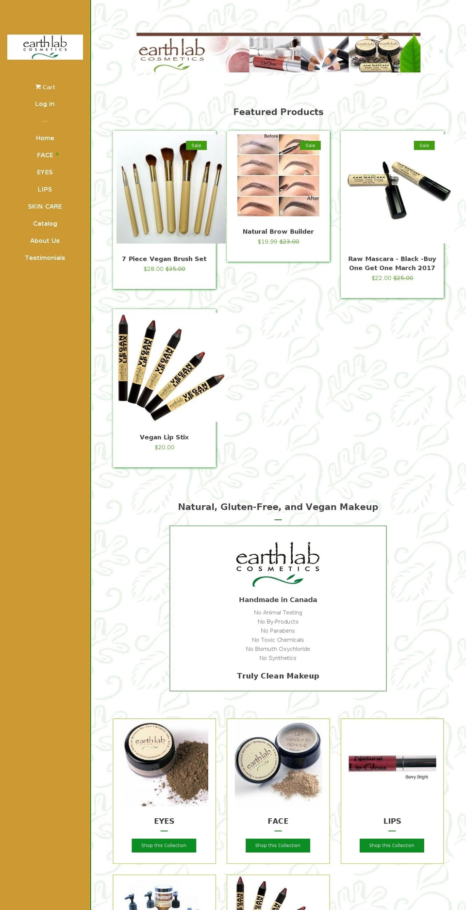 earthlabcosmetics.ca shopify website screenshot