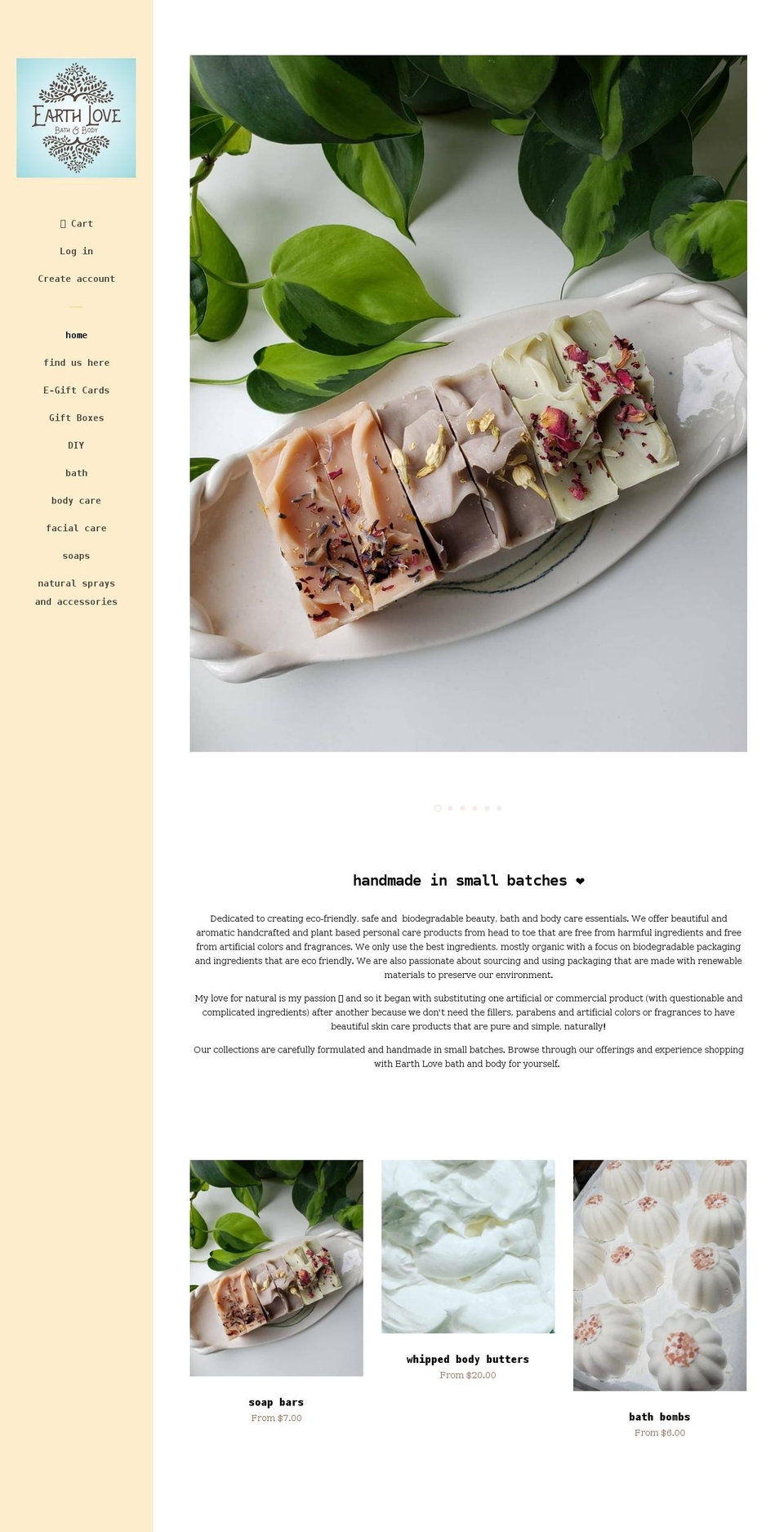 earthlovebathandbody.com shopify website screenshot