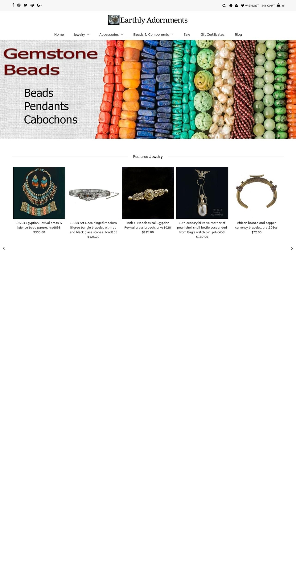 earthlyadornments.com shopify website screenshot