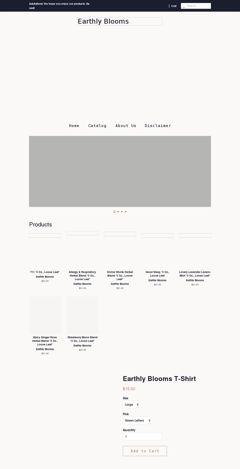earthlyblooms.com shopify website screenshot