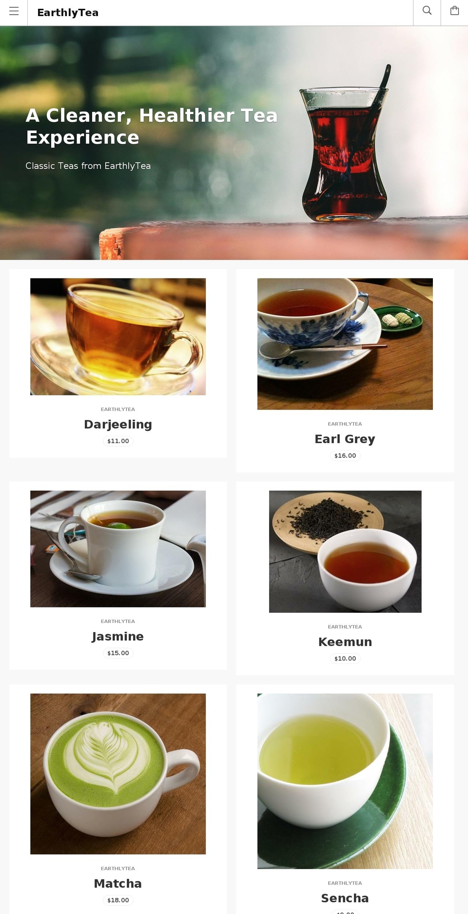 earthlytea.com shopify website screenshot