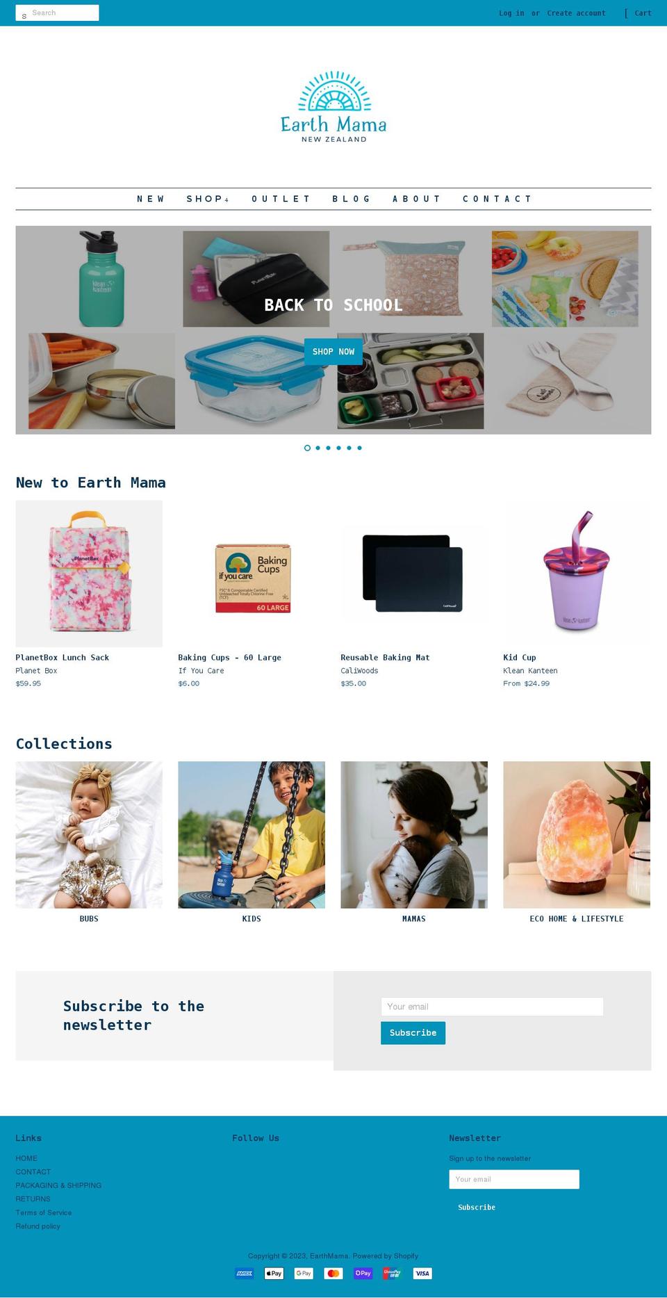 earthmama.nz shopify website screenshot