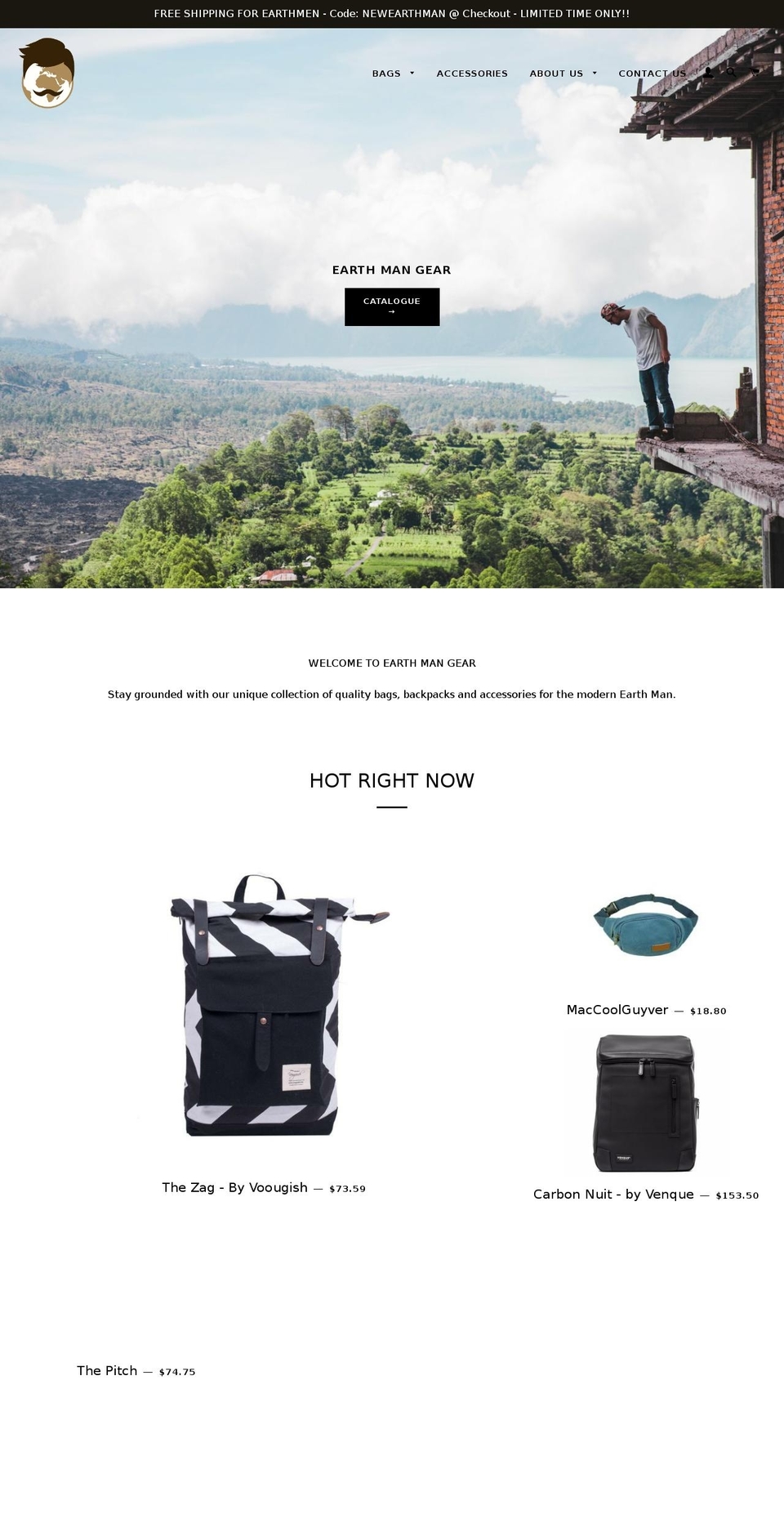 earthmangear.com — Shopify storefront screenshot