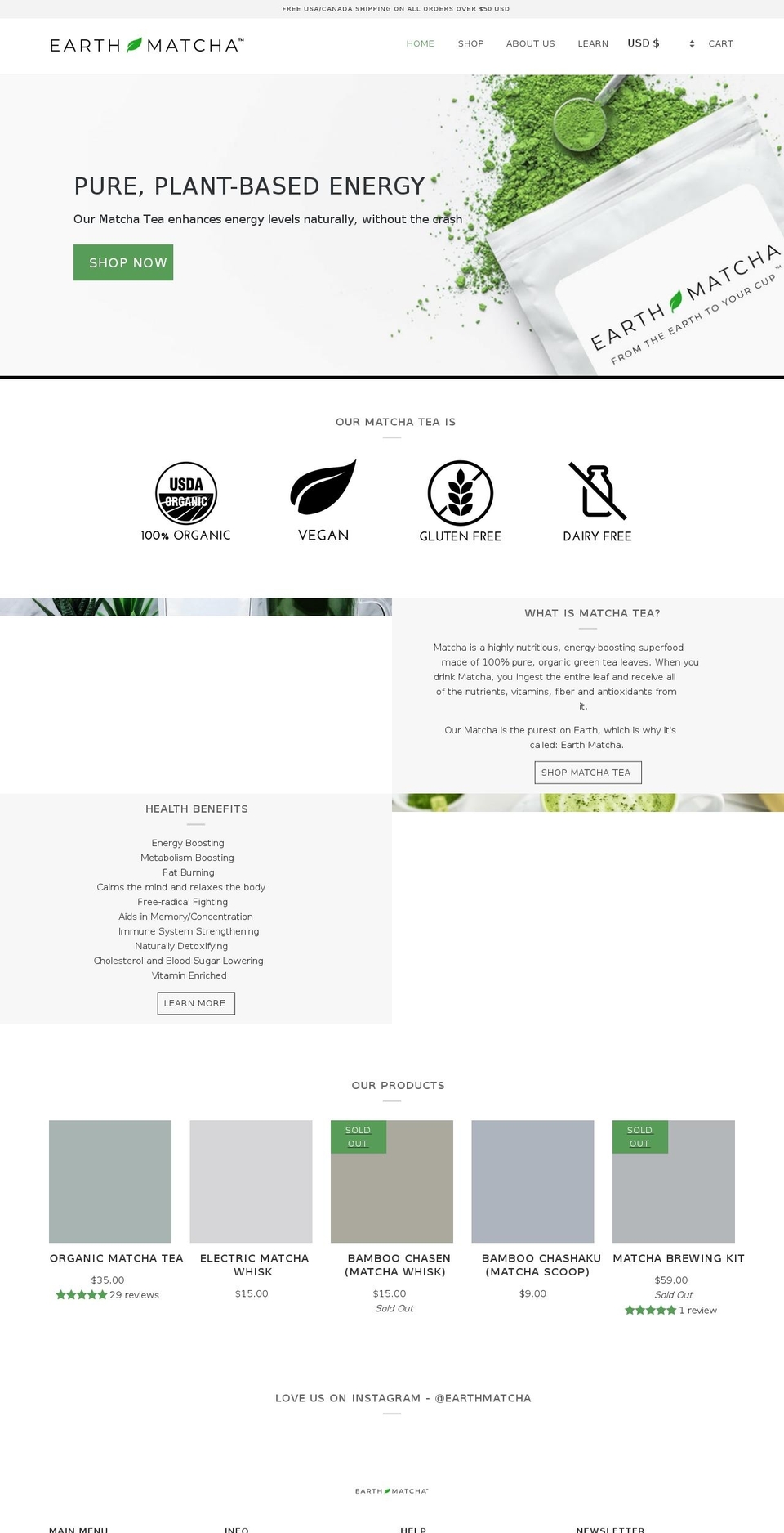 earthmatcha.com shopify website screenshot