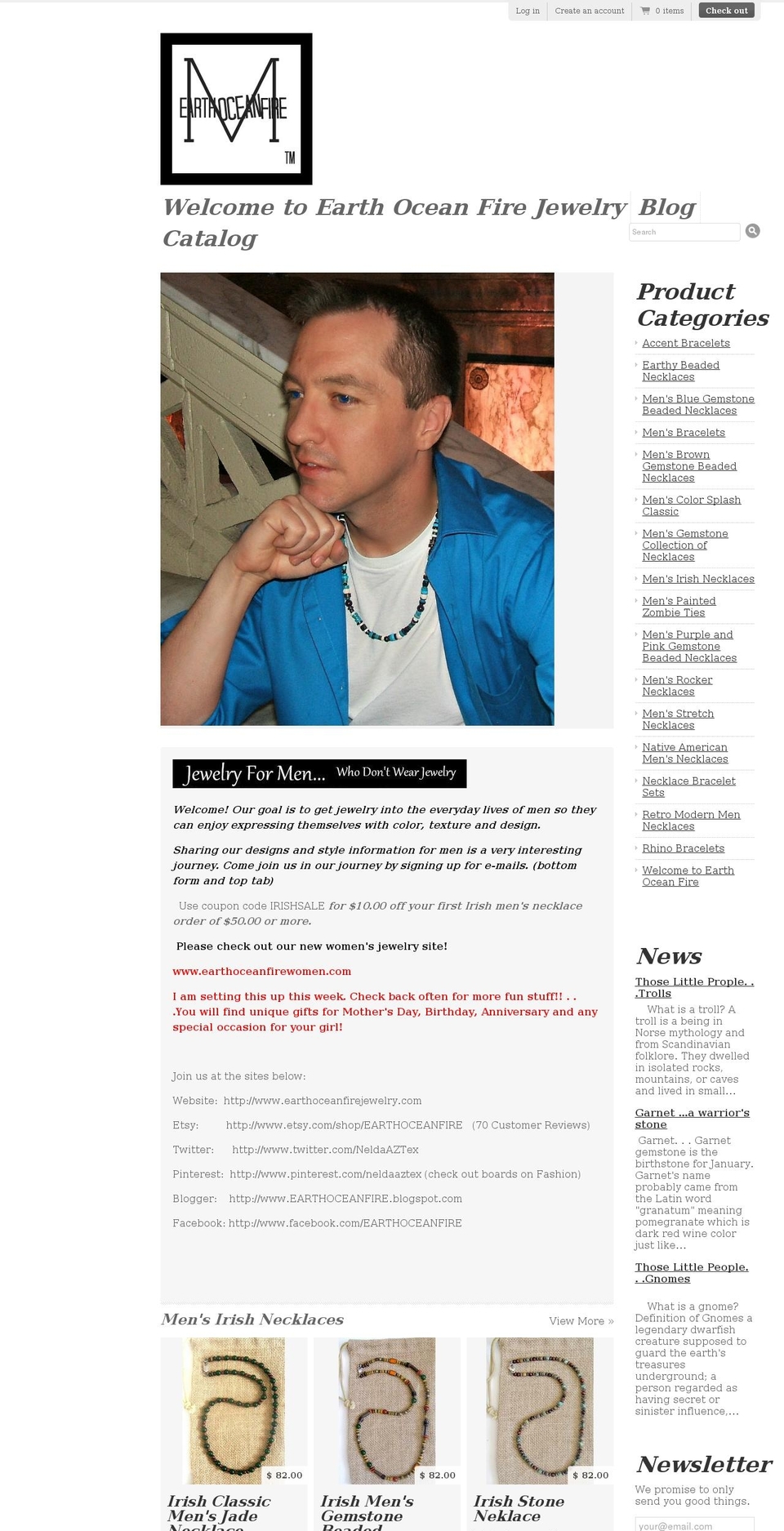 earthoceanfirejewelry.com shopify website screenshot